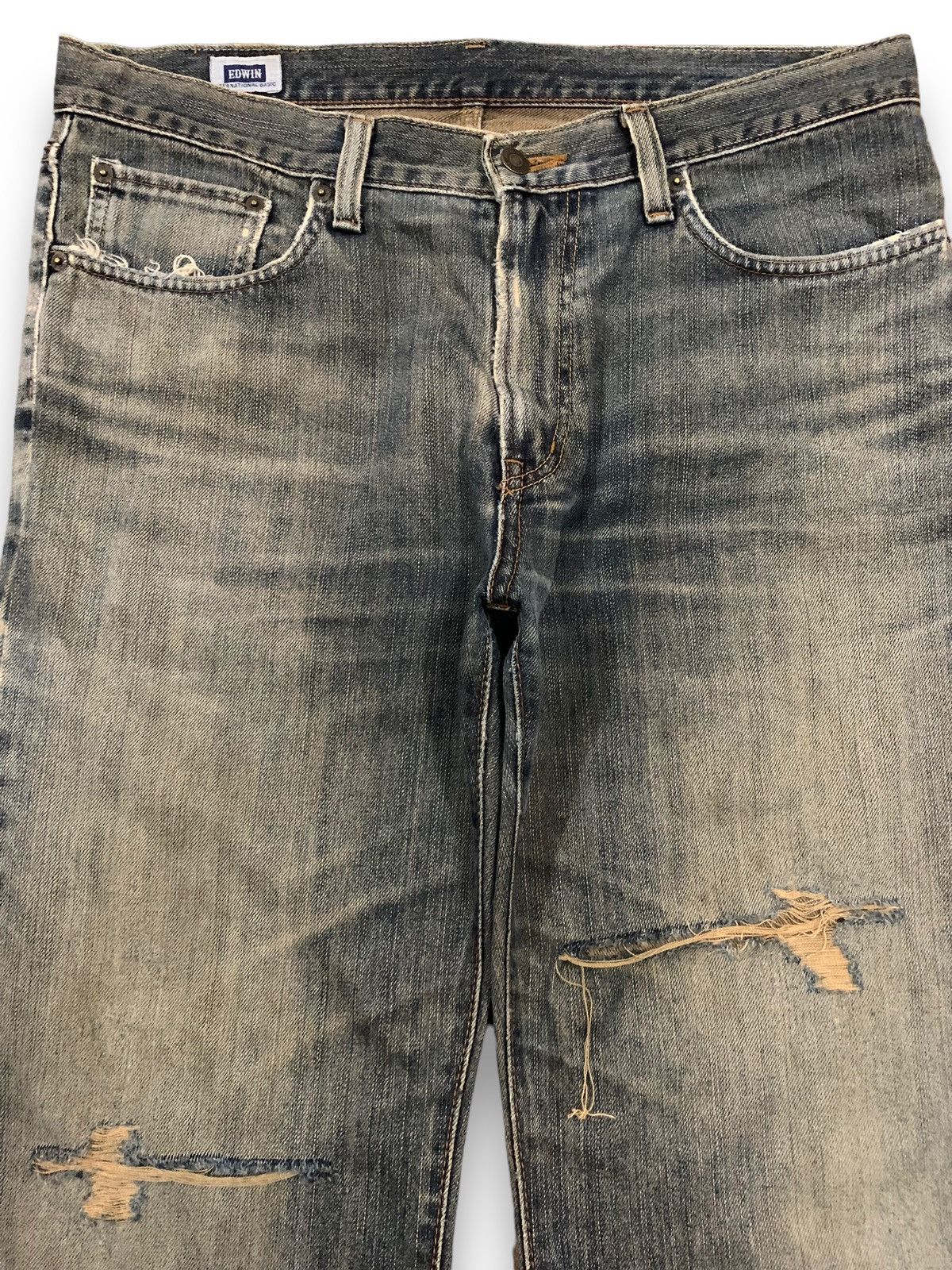 Edwin Vintage Y2K Edwin 403 Yellow Mud Wash Loose Distressed Jeans Size US 35 - 3 Thumbnail