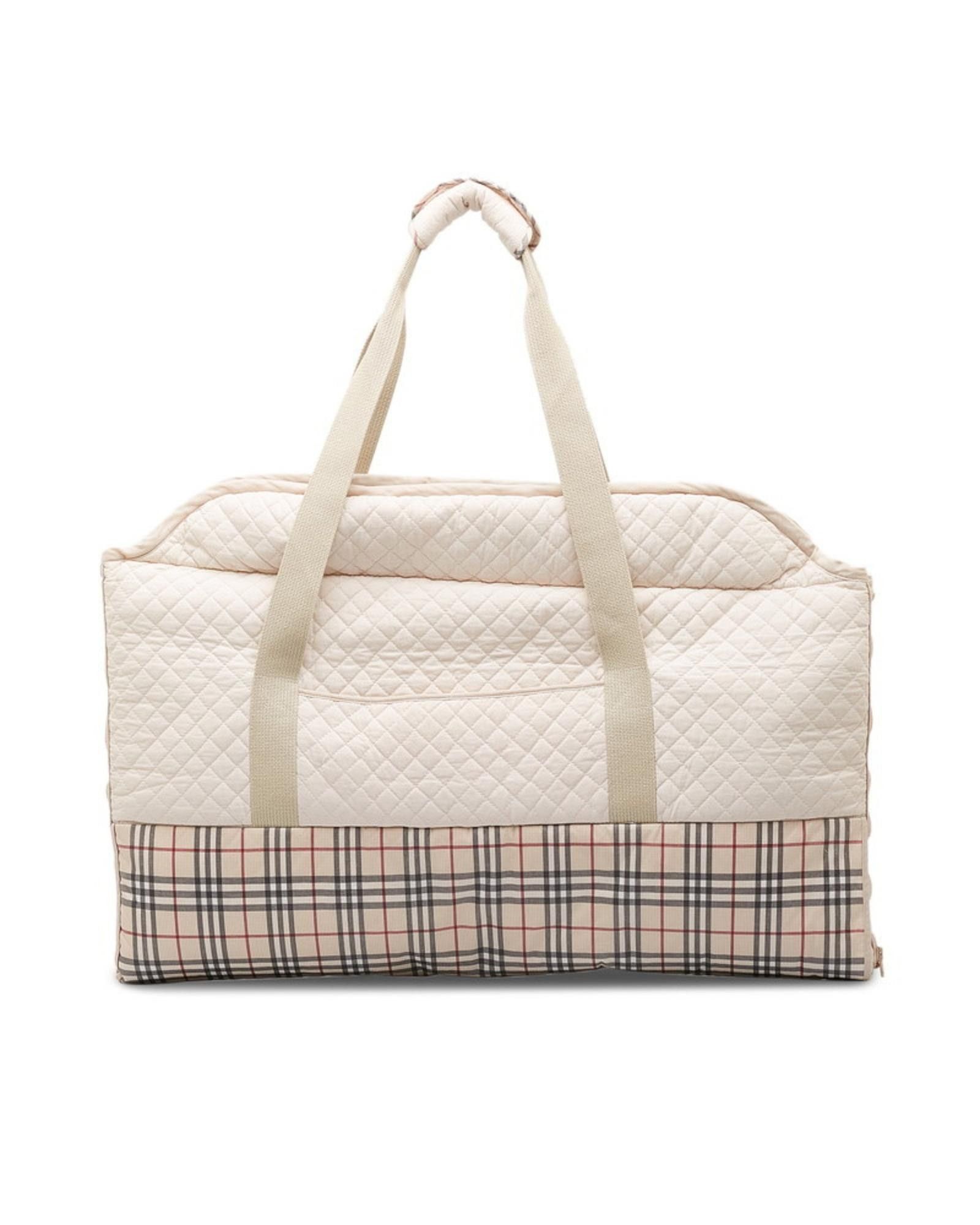 image of Burberry Elegant House Check Cotton Handbag in Beige, Women's