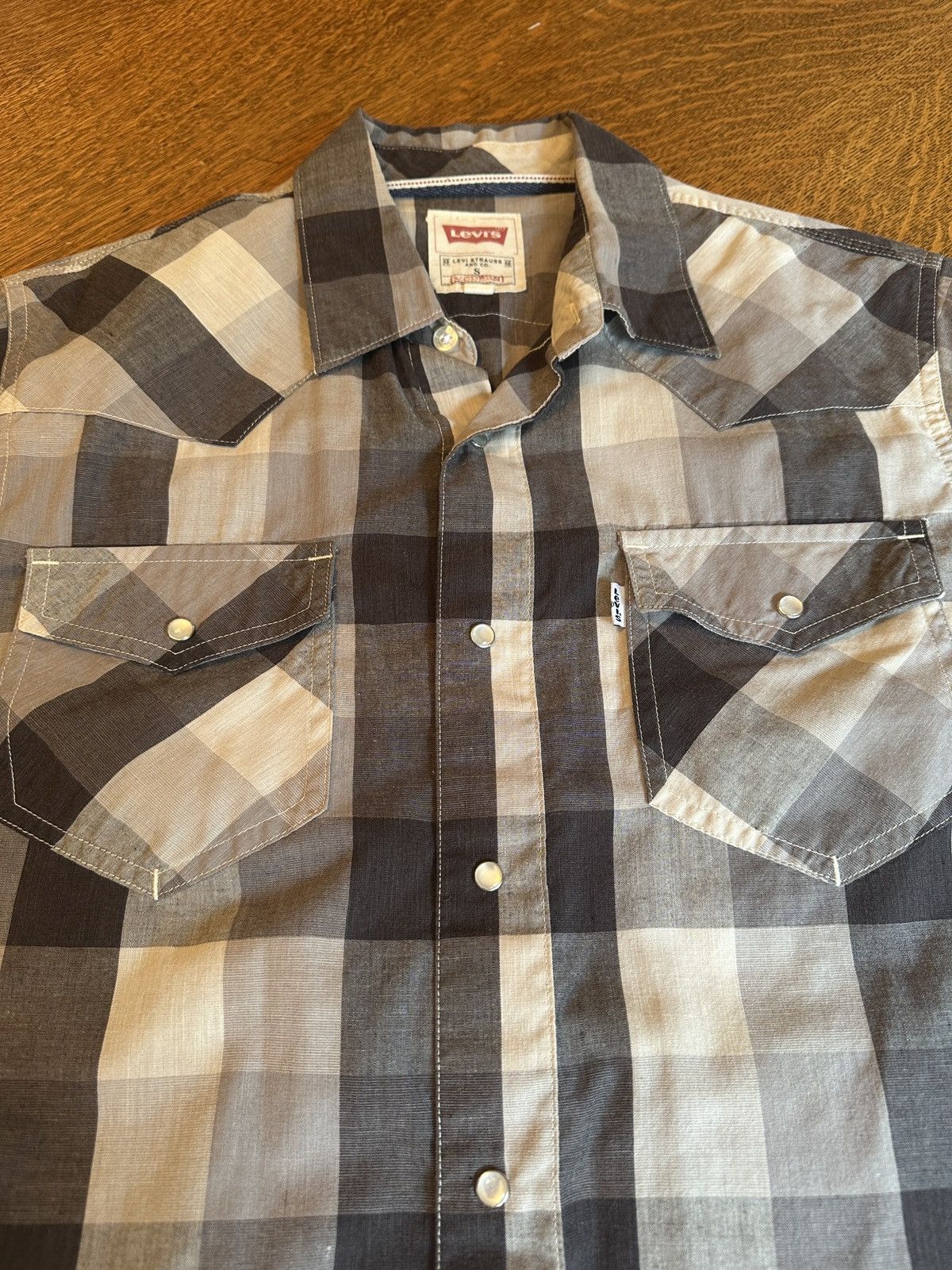 Levi's Levis White Tab Pearl Snap Long Sleeve Gray Plaid Western Size US M / EU 48-50 / 2 - 3 Thumbnail