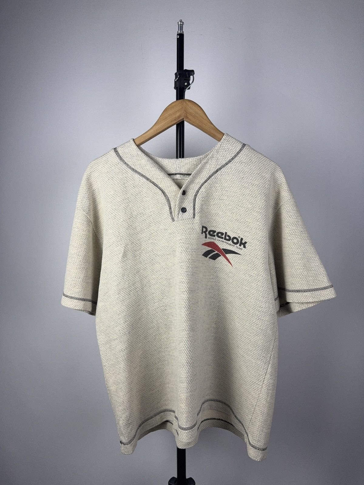Reebok × Vintage VTG Reebok Henley Shirt Waffle Knit Logo World Champ Team Size US M / EU 48-50 / 2 - 1 Thumbnail
