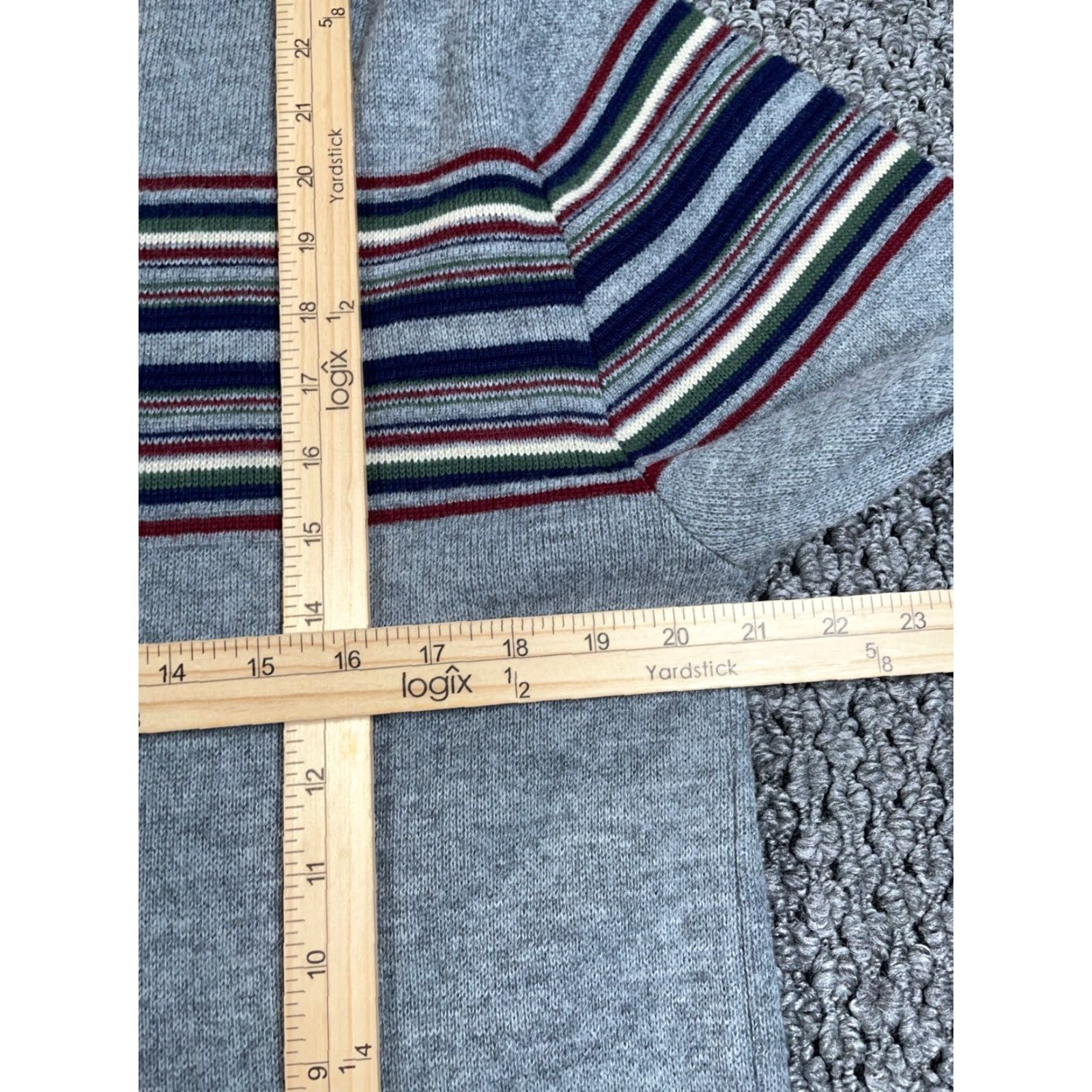 Vintage VINTAGE Lord Jeff Striped Sweater Adult Large Gray Acrylic Pullover 80s Preppy Mens Size US L / EU 52-54 / 3 - 6 Thumbnail