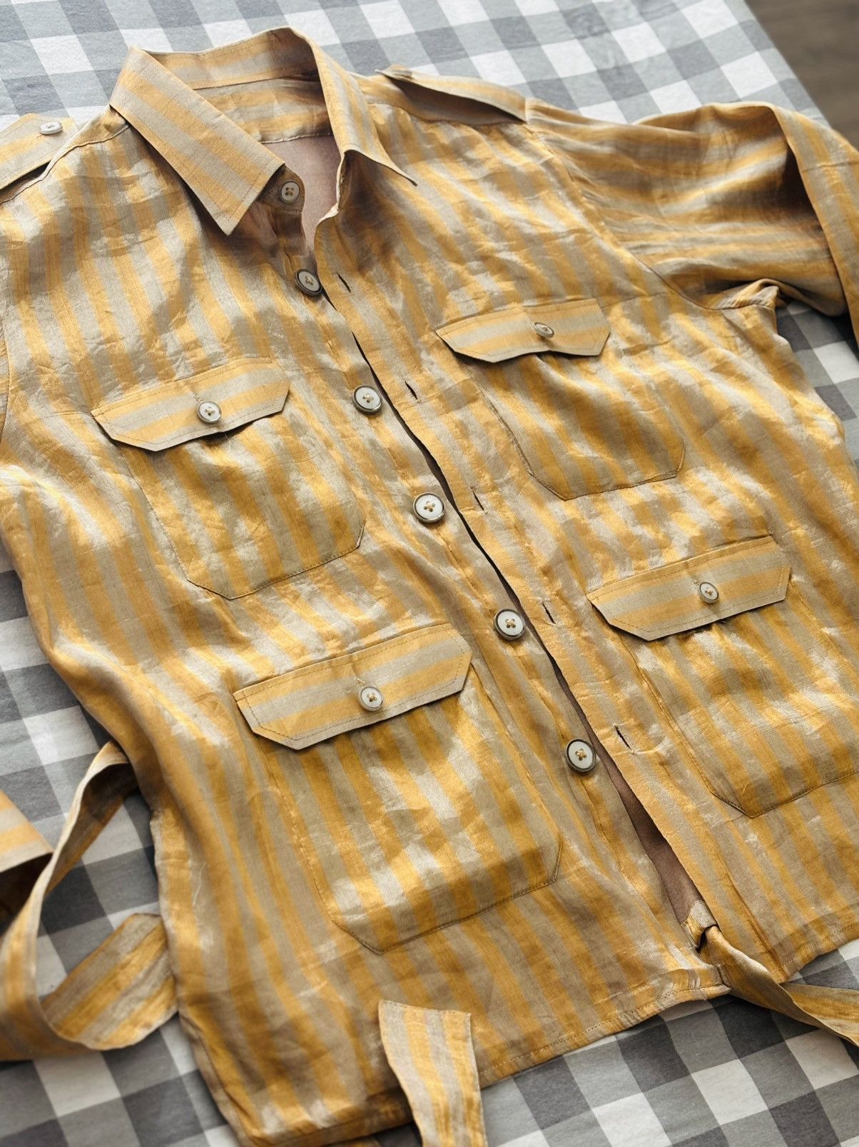 Designer Gold Silver PURE SILK Unisex Military style Jacket Size US L / EU 52-54 / 3 - 3 Thumbnail