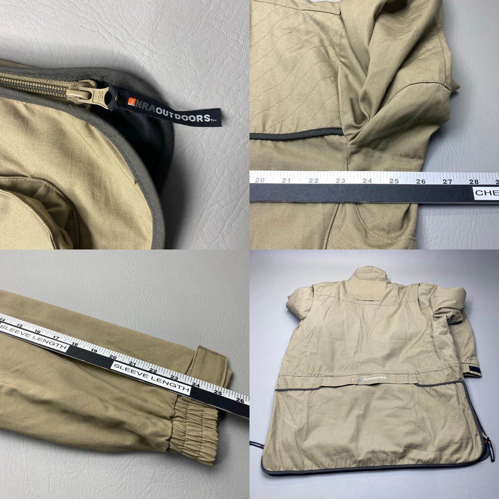 NRA Outdoors Jacket Mens Large Tan Uninsulated Range Coat Two Way Zipper Pockets