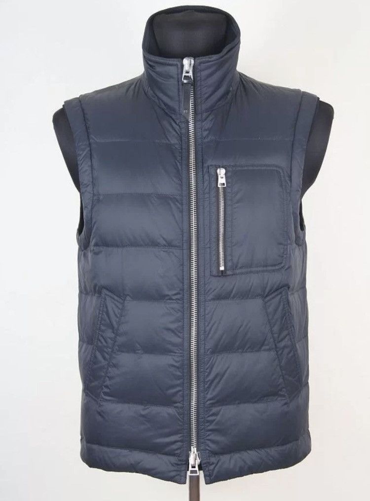 image of Tom Ford Pocket Detail Puffer Zip Up Vest in Blue, Men's (Size Small)
