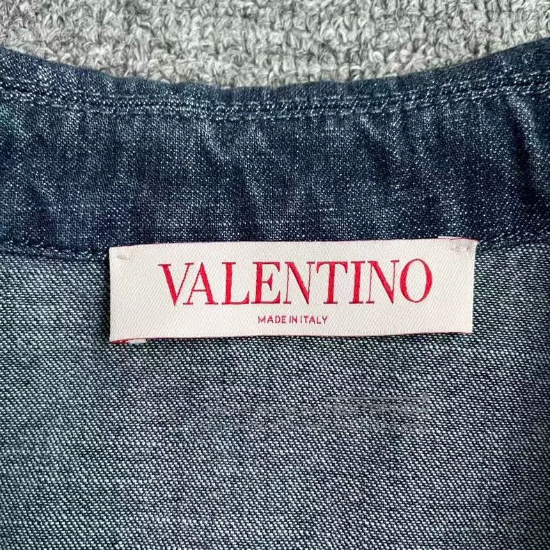 Valentino Valentino Solid color V-neck pleated denim short-sleeved d Size XS / US 0-2 / IT 36-38 - 4 Thumbnail