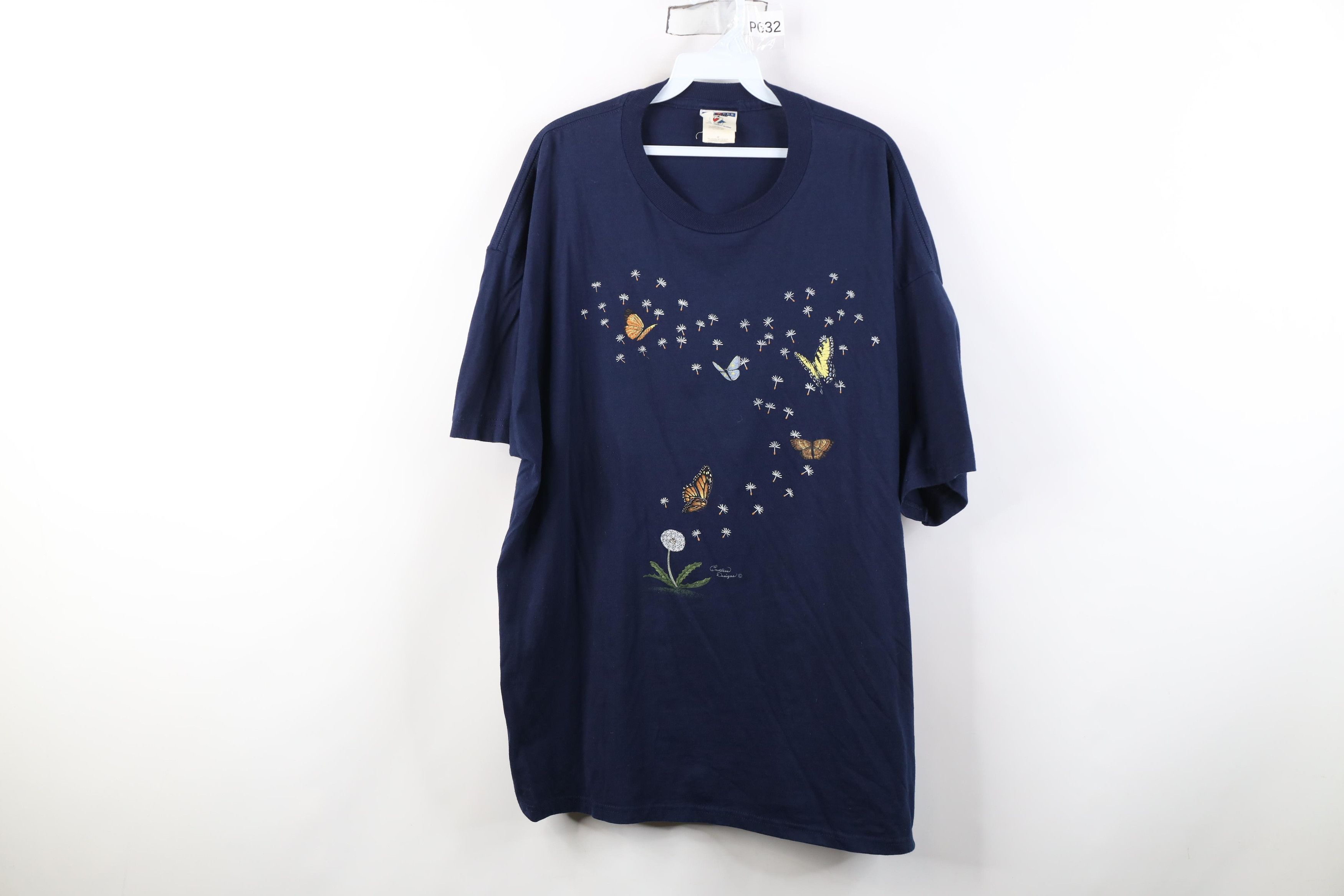 Vintage Vintage 90s Streetwear Earth Day Butterfly Dandelion T-Shirt Size XXL / US 16-18 / IT 52-54 - 1 Thumbnail