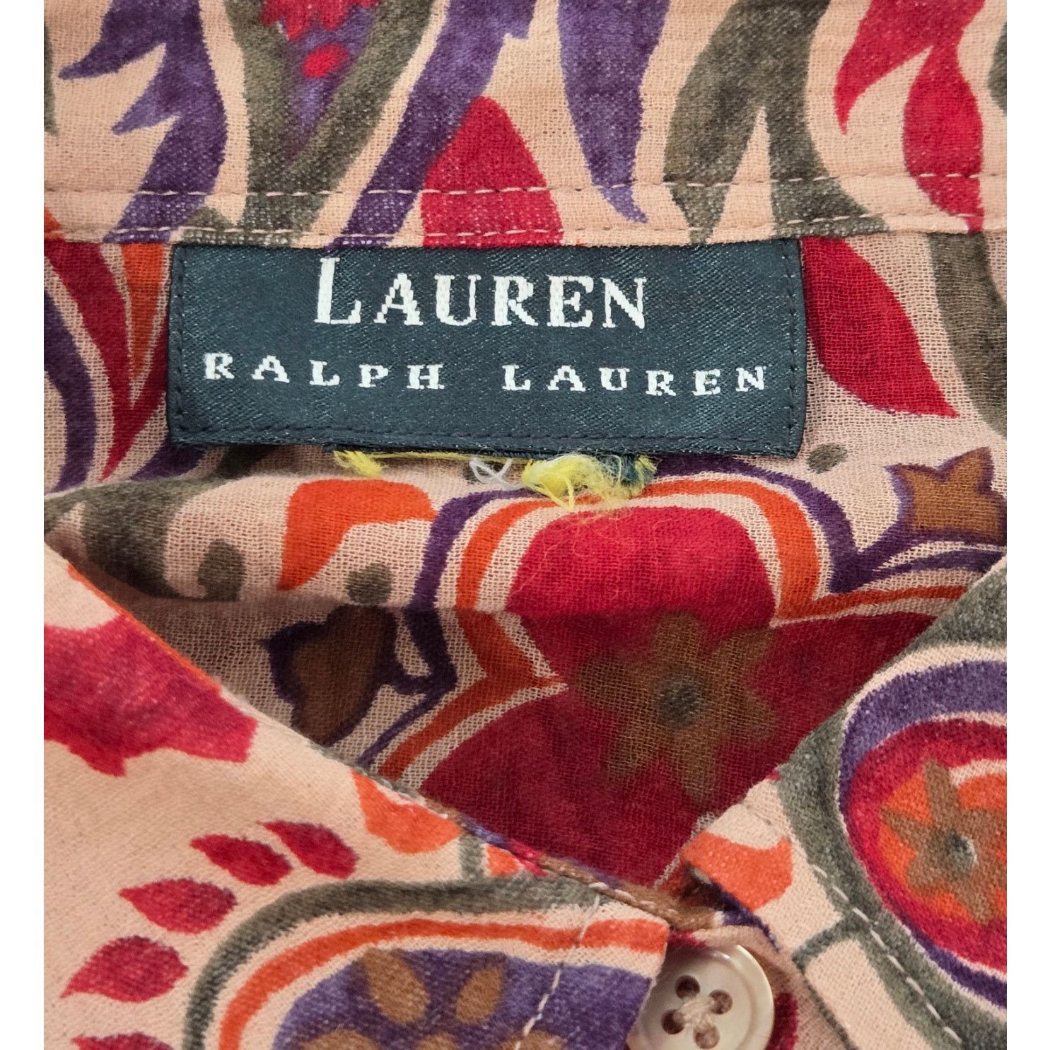 Other Lauren Ralph Lauren Tan Multicolor Floral Button Up Top 1X Size XXL / US 16-18 / IT 52-54 - 5 Thumbnail