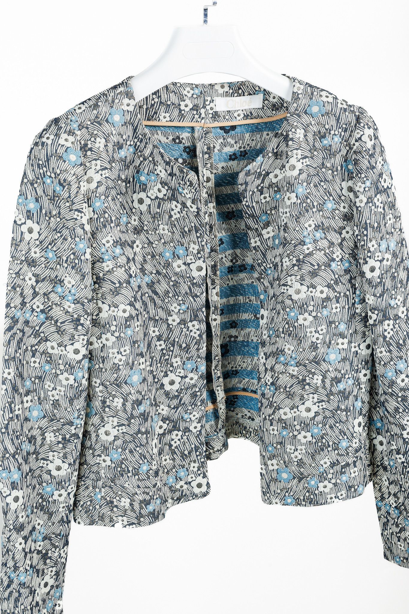 Chloe Chloe Blue and Gold Floral Brocade Boxy Cropped Jacket Size M / US 6-8 / IT 42-44 - 3 Thumbnail