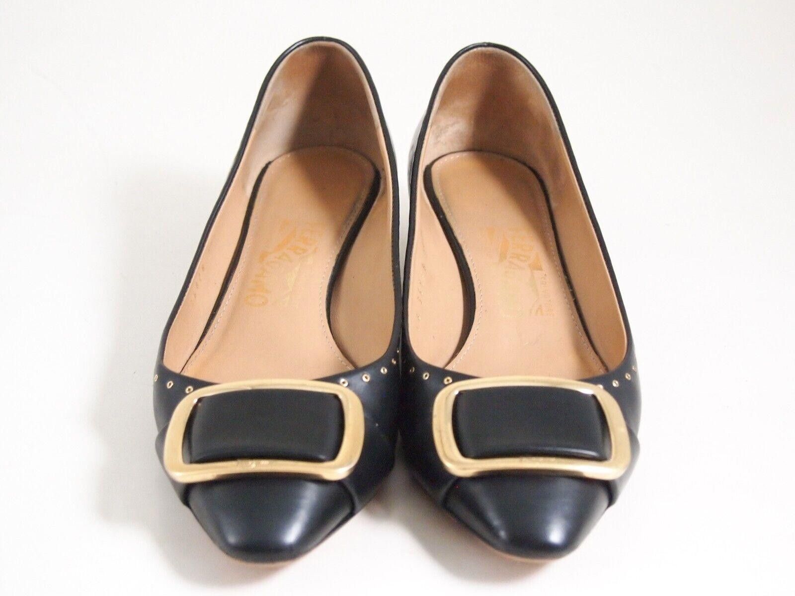 Salvatore Ferragamo Ferragamo Pumps Kitten Heel Studded Black Leather US 7 EU 37 Size US 7 / IT 37 - 2 Thumbnail