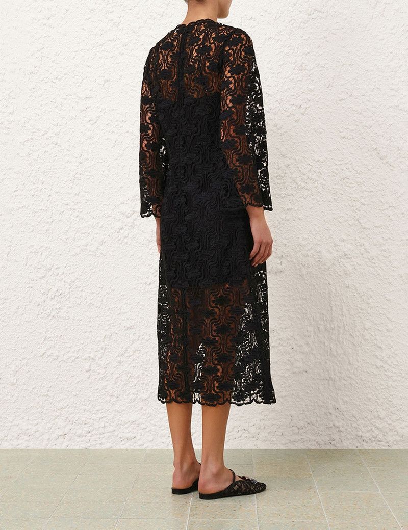 Zimmermann oc11z0126 Maxine Lace Midi Dress in Black Size L / US 10 / IT 46 - 4 Thumbnail