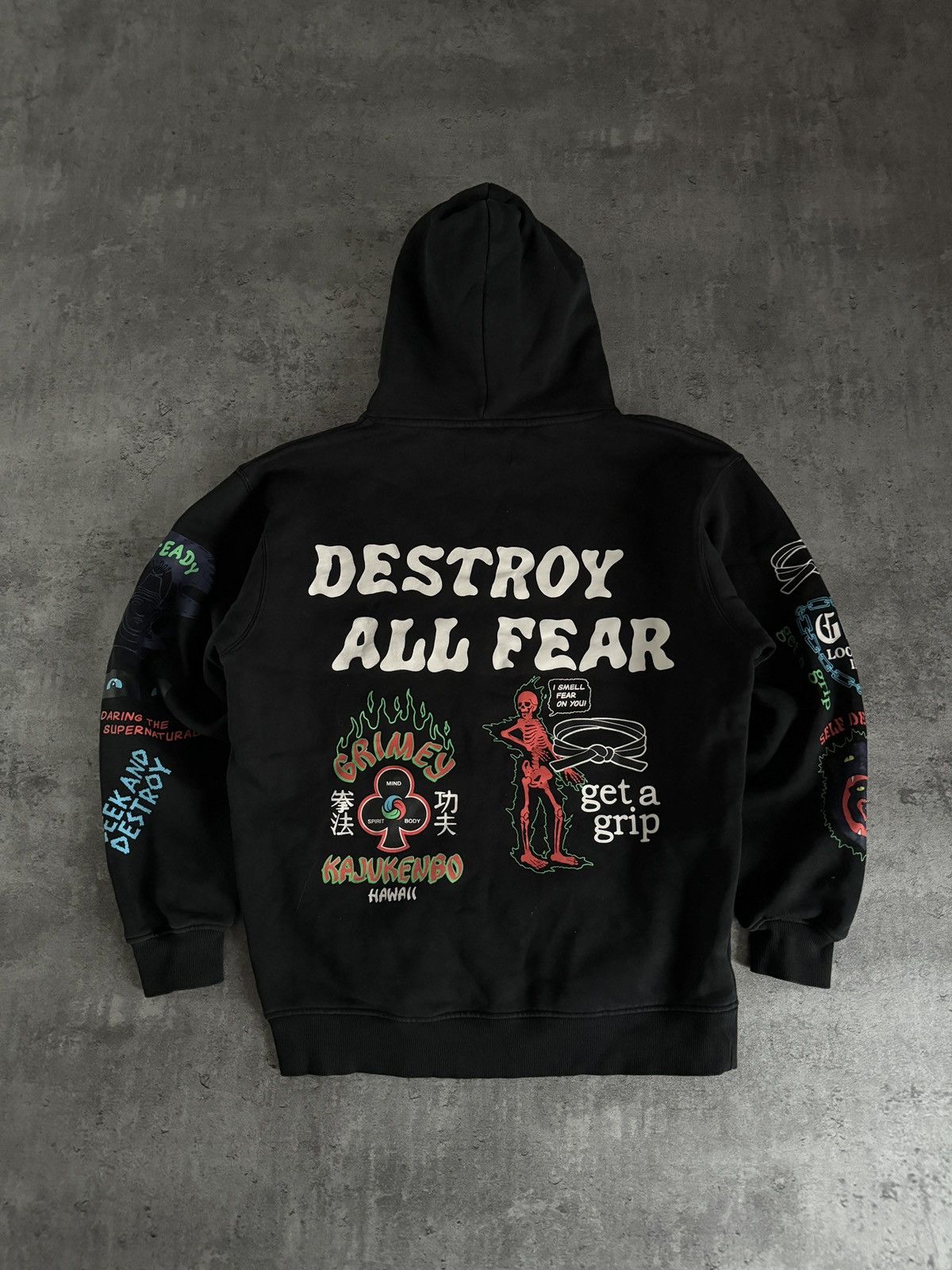 Japanese Brand Grimey Hoodie black y2k print logo boxy rap skate Size US XS / EU 42 / 0 - 1 Thumbnail