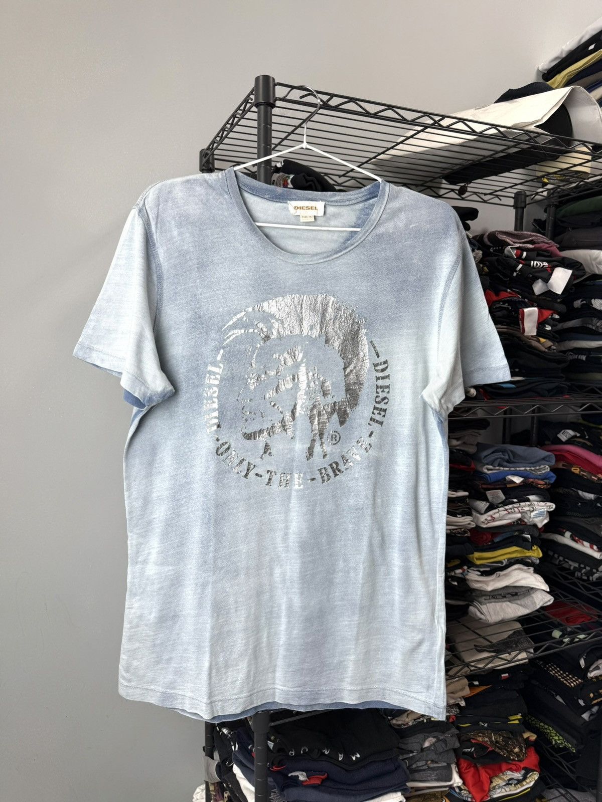 Diesel Diesel Silver Logo Gradient Fabric Faded T Shirt Size US M / EU 48-50 / 2 - 1 Thumbnail