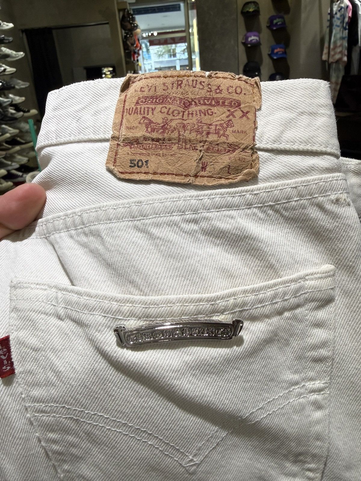Chrome Hearts Chrome Hearts White Levi’s 501 Leopard Cross Patch Jeans Size US 34 / EU 50 - 4 Thumbnail
