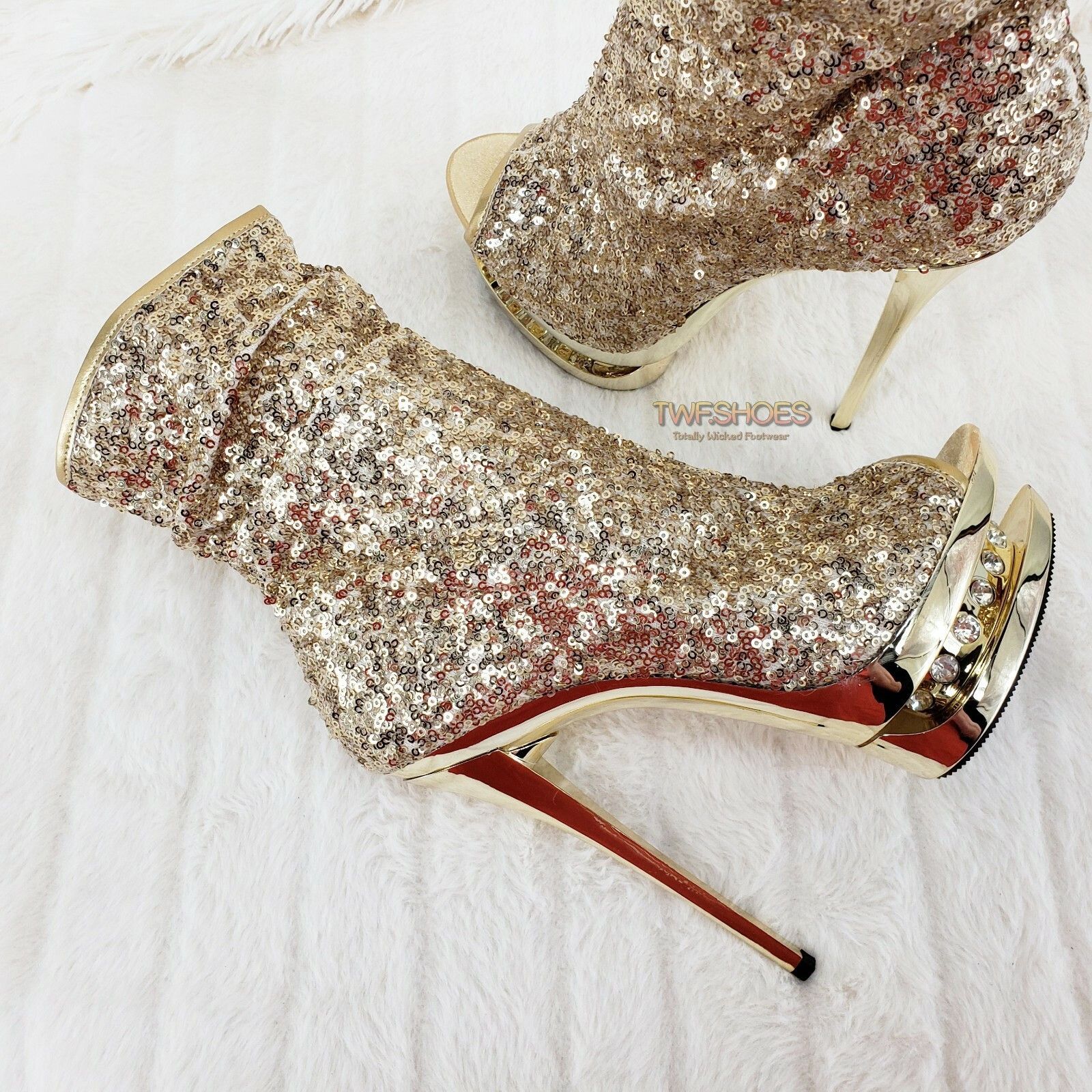 Other Blondie 1008SQ Sexy Gold Sequin Slouchy High Heel Platform A Size US 8 / IT 38 - 4 Thumbnail