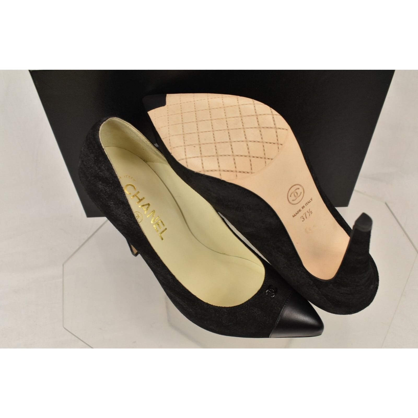 Chanel NEW CHANEL BLACK G28778 SUEDE CC LOGO POINTY TOE PUMPS 37.5 Size US 7.5 / IT 37.5 - 10 Thumbnail
