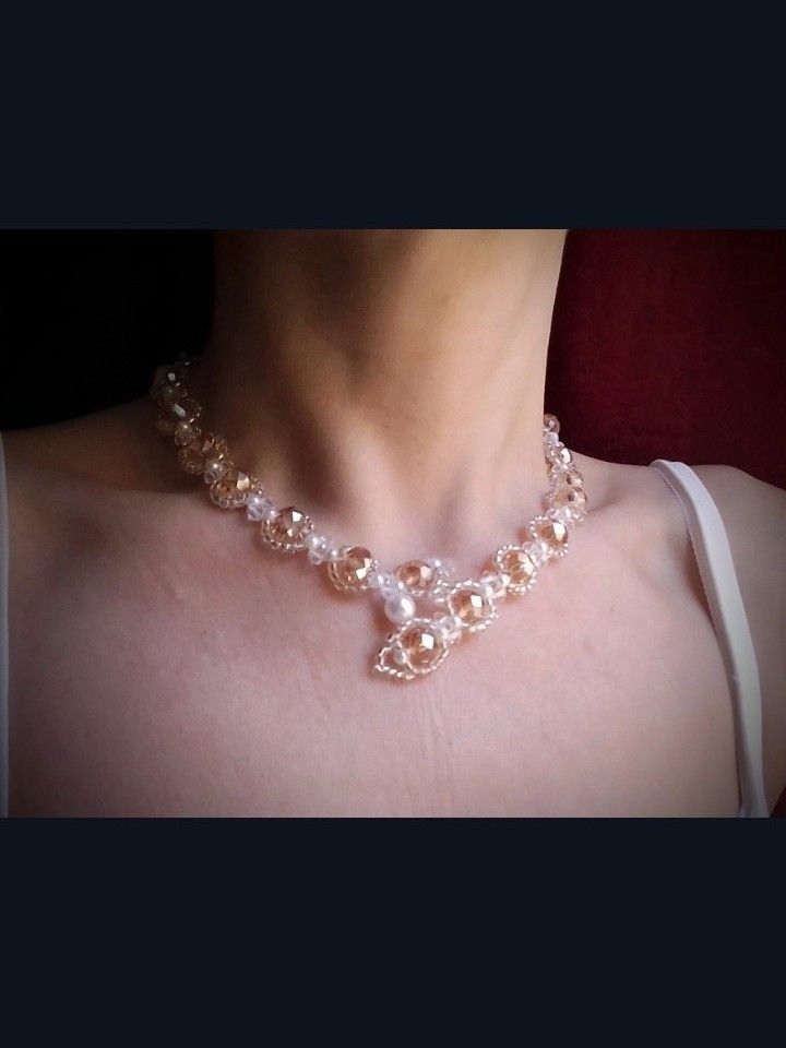 Handmade Necklace earrings Fine crystal+glass Snakish shape. Elegant Size ONE SIZE - 12 Thumbnail