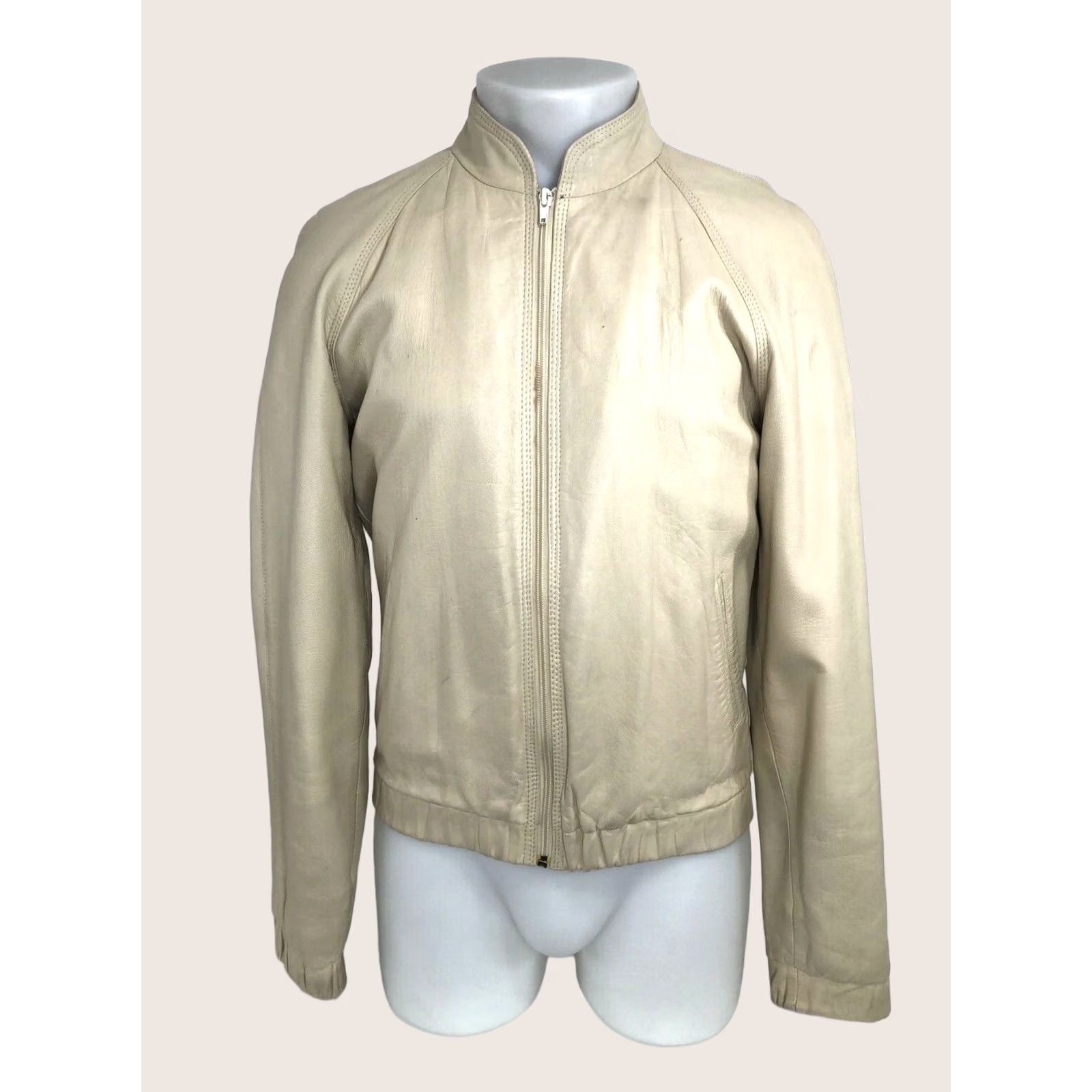 Vintage MICHAEL HOBAN North Beach Leather Vintage Mens 38 Moto Jacket Jacket Mens 38 Ivory Size US XXS / EU 40 - 1 Thumbnail