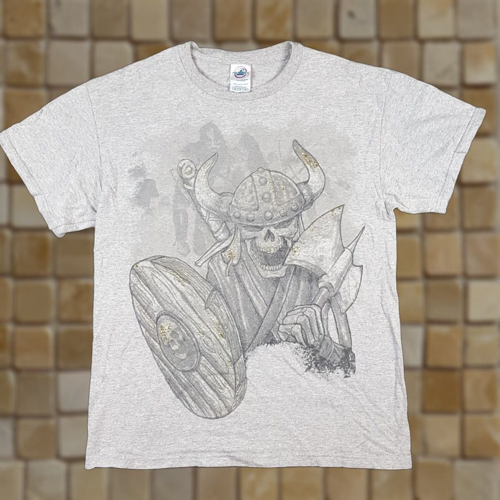 Delta VINTAGE Delta T-Shirt Mens Small Beige Cotton Skeleton Viking Warrior Medieval 90s 00s Retro Y2K Shirt Size US S / EU 44-46 / 1 - 1 Thumbnail