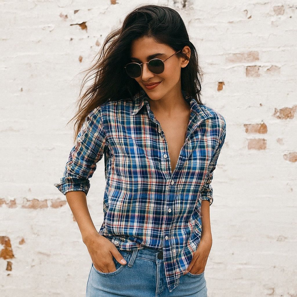Frank & Eileen Frank & Eileen Women's Button up BARRY Shirt Blue Madras Size XS / US 0-2 / IT 36-38 - 1 Thumbnail