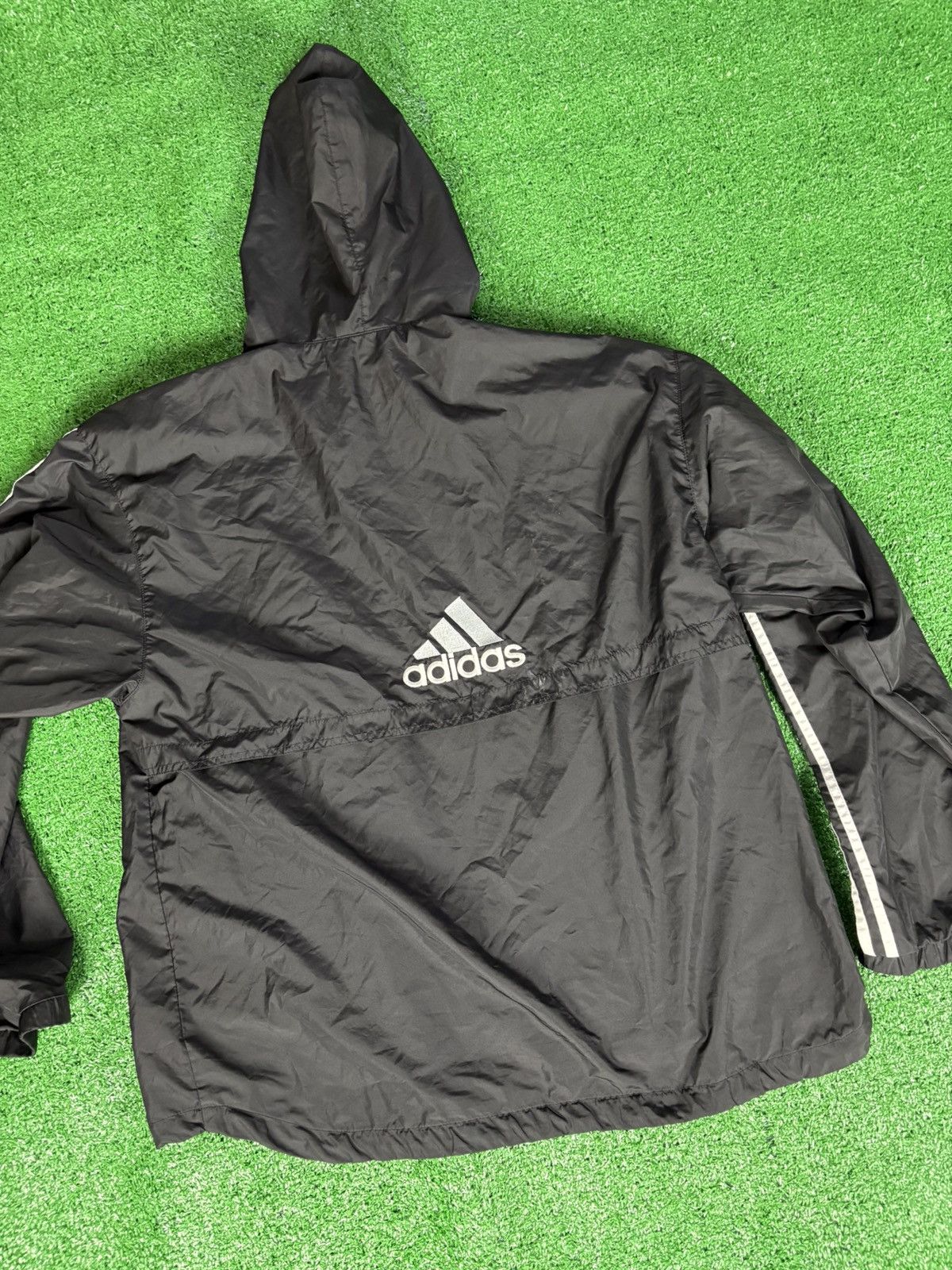 Adidas × Vintage Vintage 90s Black Adidas windbreaker with hood Size US XL / EU 56 / 4 - 4 Thumbnail