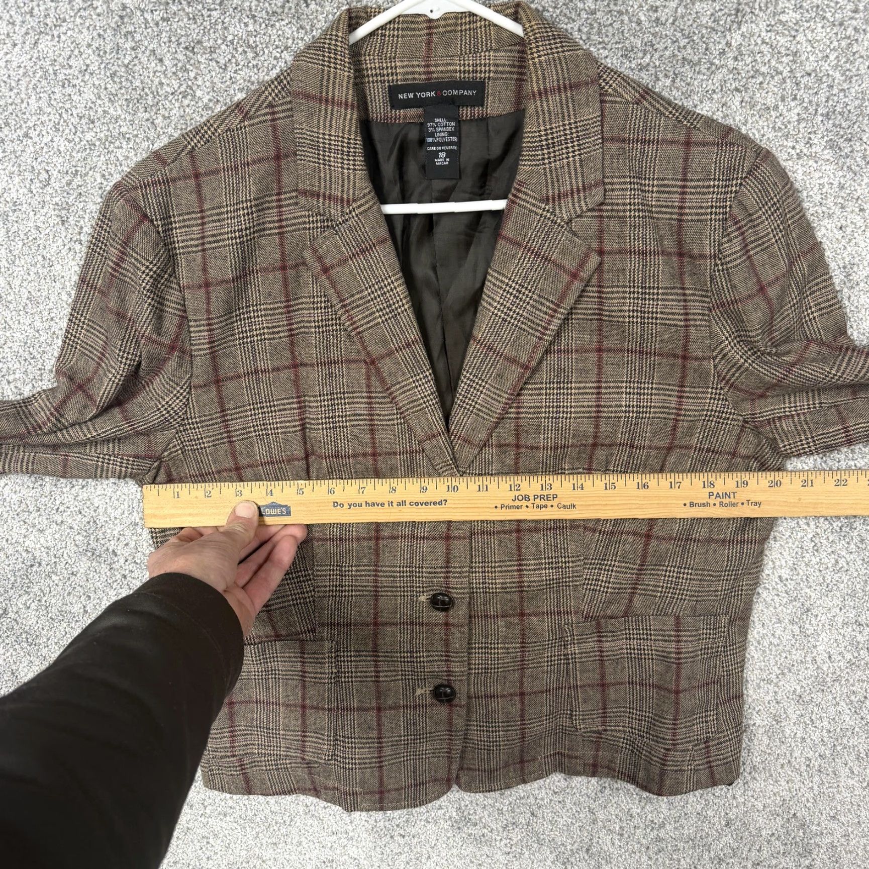 Vintage VINTAGE? No — New York & Company Blazer Women 18 Brown Plaid Three-Button Notch Lapel Short Suit Jacket Office Workwear Size XXL / US 16-18 / IT 52-54 - 4 Thumbnail