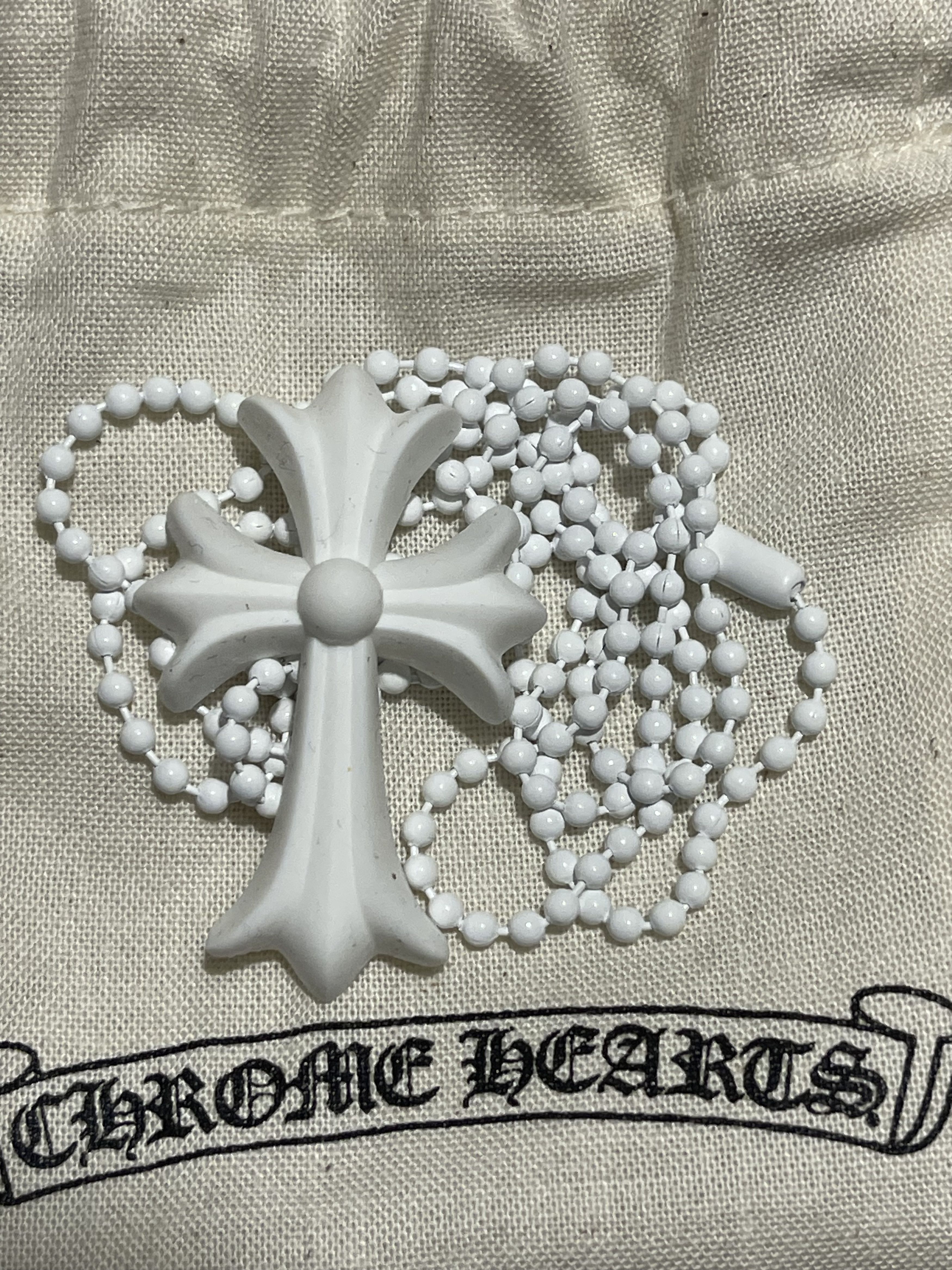 image of Chrome Hearts White Silichrome Silicone Cross Chain, Men's