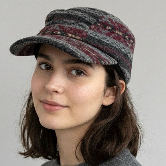 Crown Cap Crown Cap Gray Ikat Wool Cap w/ Earflaps - Unisex 🇨🇦 Size ONE SIZE - 1 Thumbnail