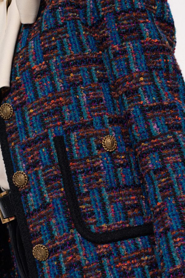Saint Laurent Paris o1s1wg111224 Blended Tweed Cropped Button Jacket Multicolor Size L / US 10 / IT 46 - 6 Thumbnail