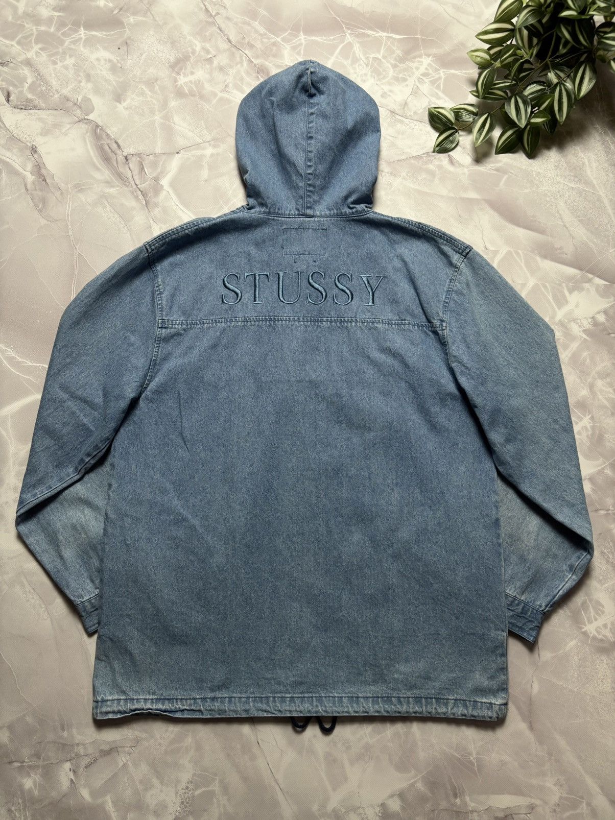 Stussy Stussy RARE Denim Hoodie Jacket Half Zip Mens Size XL Size US XL / EU 56 / 4 - 6 Thumbnail