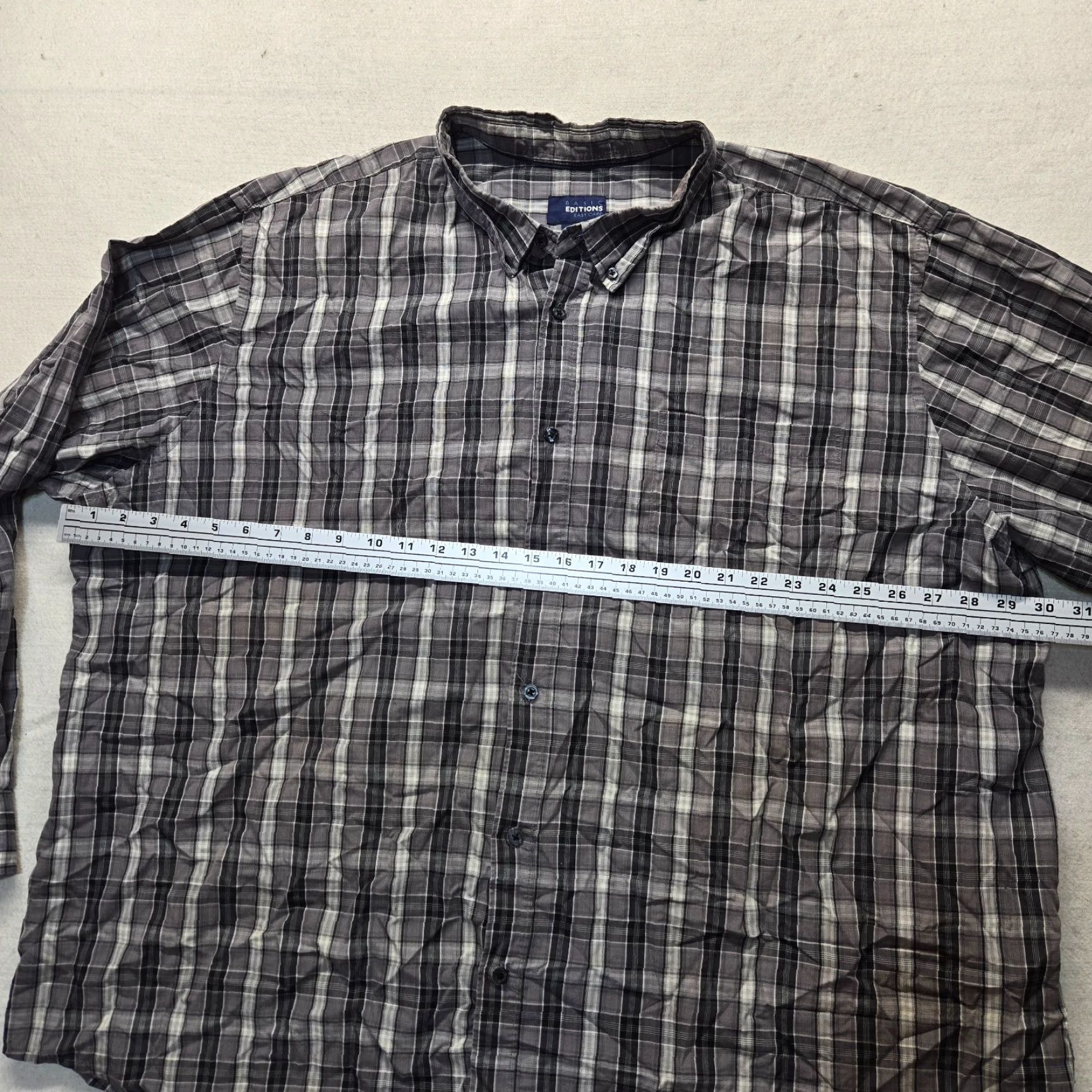 Basic Editions VINTAGE Basic Editions Gray Plaid Button Up Shirt Long Sleeves Adult Men's Size 4XL Size US XXL / EU 58 / 5 - 4 Thumbnail