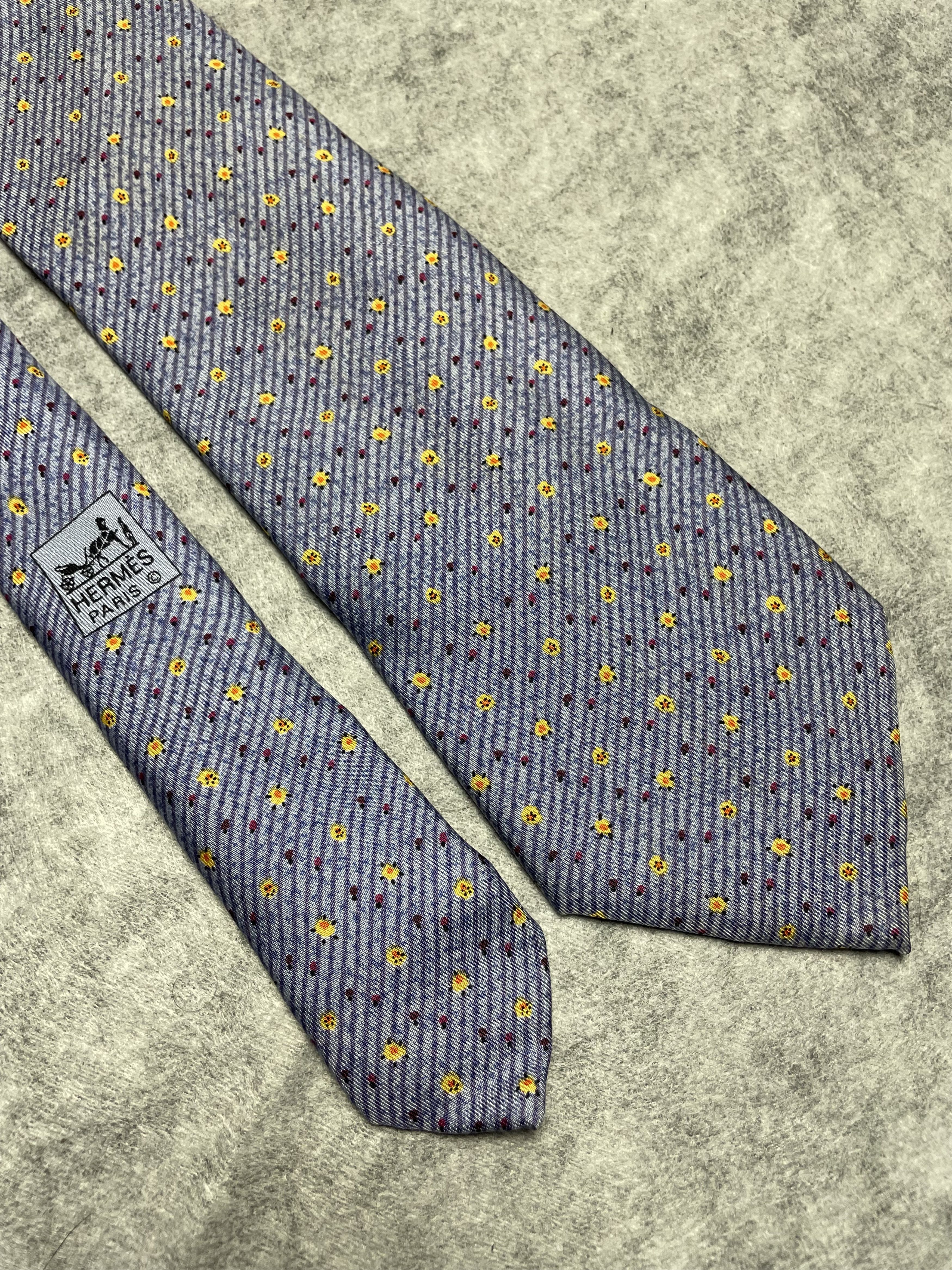 Hermes HERMES Paris 7945 MA Blue Strip Print Silk Tie Size ONE SIZE - 3 Thumbnail