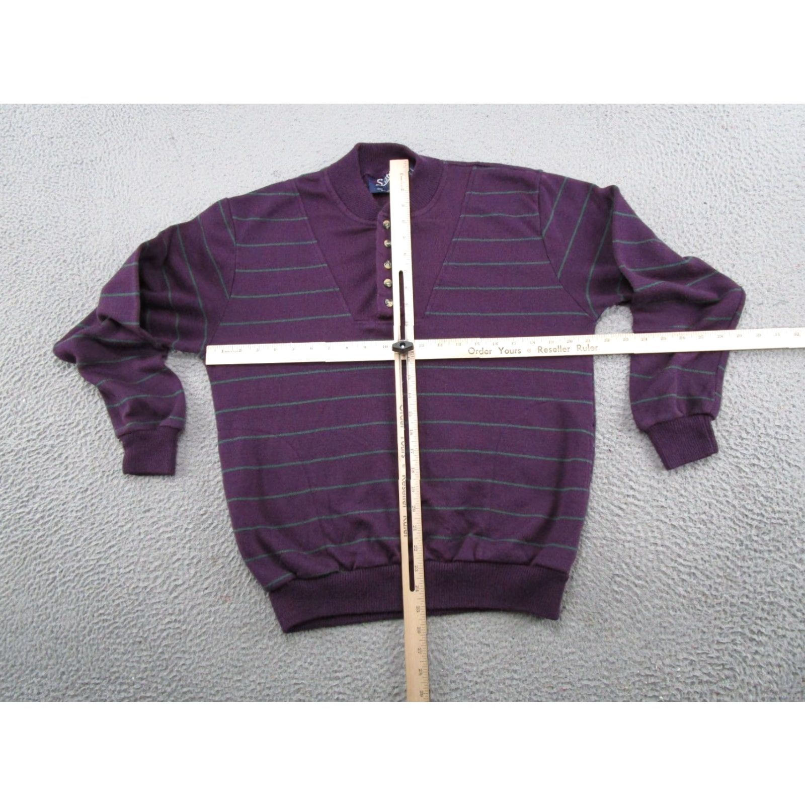 Vintage Stats Sweater Mens Purple Striped Knit 1/4 Button Mock Neck Pullover L 90s VTG Casual Size US L / EU 52-54 / 3 - 4 Thumbnail