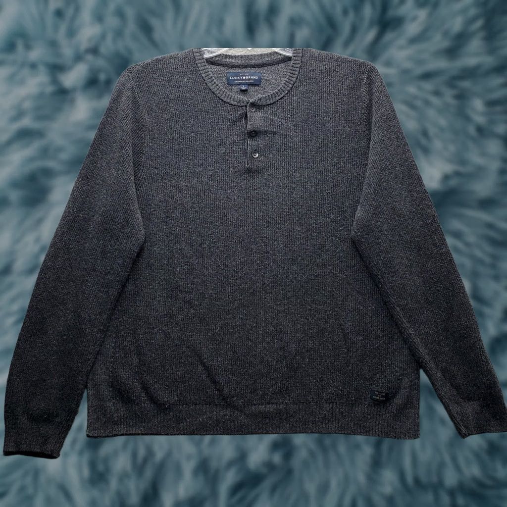 Lucky Brand Lucky Brand Colorado Cross Stitch Henley Sweater Mens Size L Heather Gray Crew Neck Size US L / EU 52-54 / 3 - 1 Thumbnail