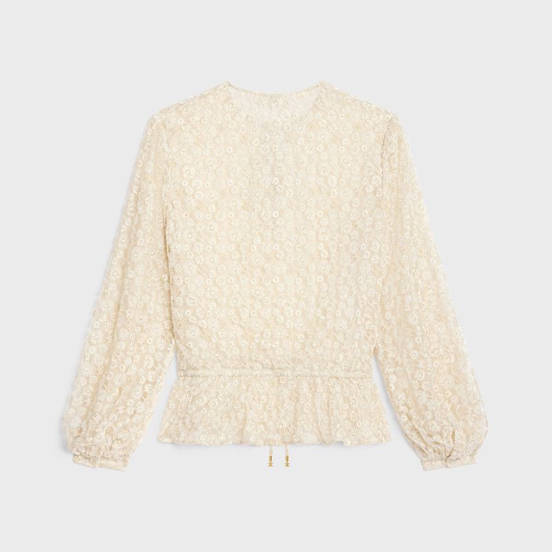 Celine o1w1db10526 2B9904 Embroidered Folk Blouse in Beige Size XXS / US 00 / IT 34 - 2 Thumbnail