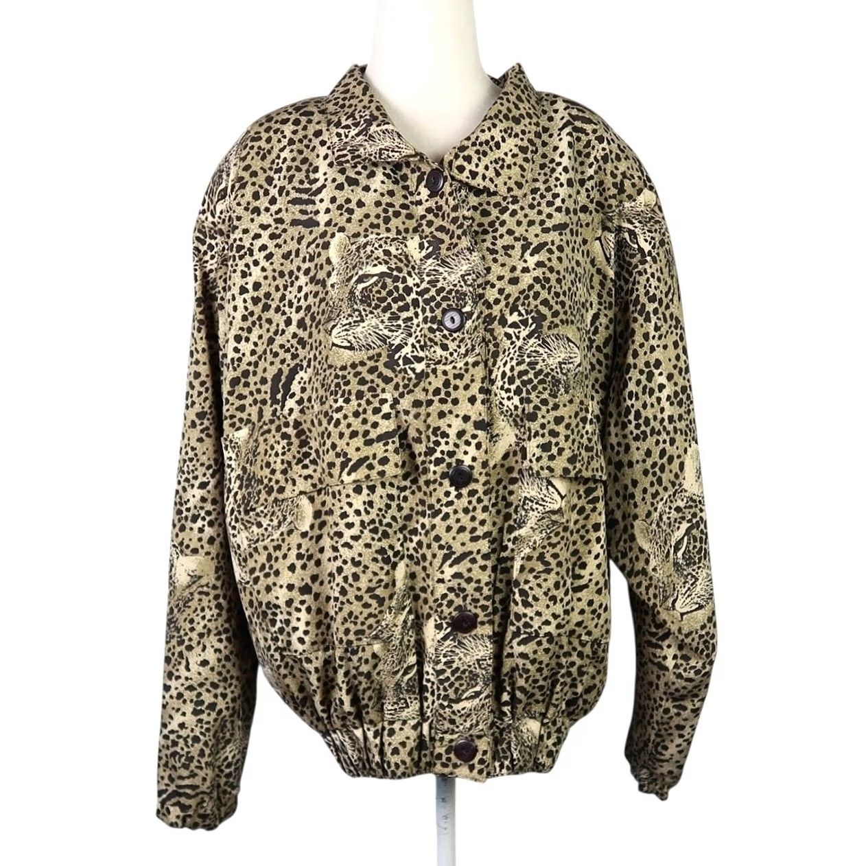 Vintage VINTAGE Bomber Jacket Shirt Women Adult Regular L Tan Black Cheetah Print Satin Zip 80s 90s Animal Print Casual Jacket Size L / US 10 / IT 46 - 2 Thumbnail