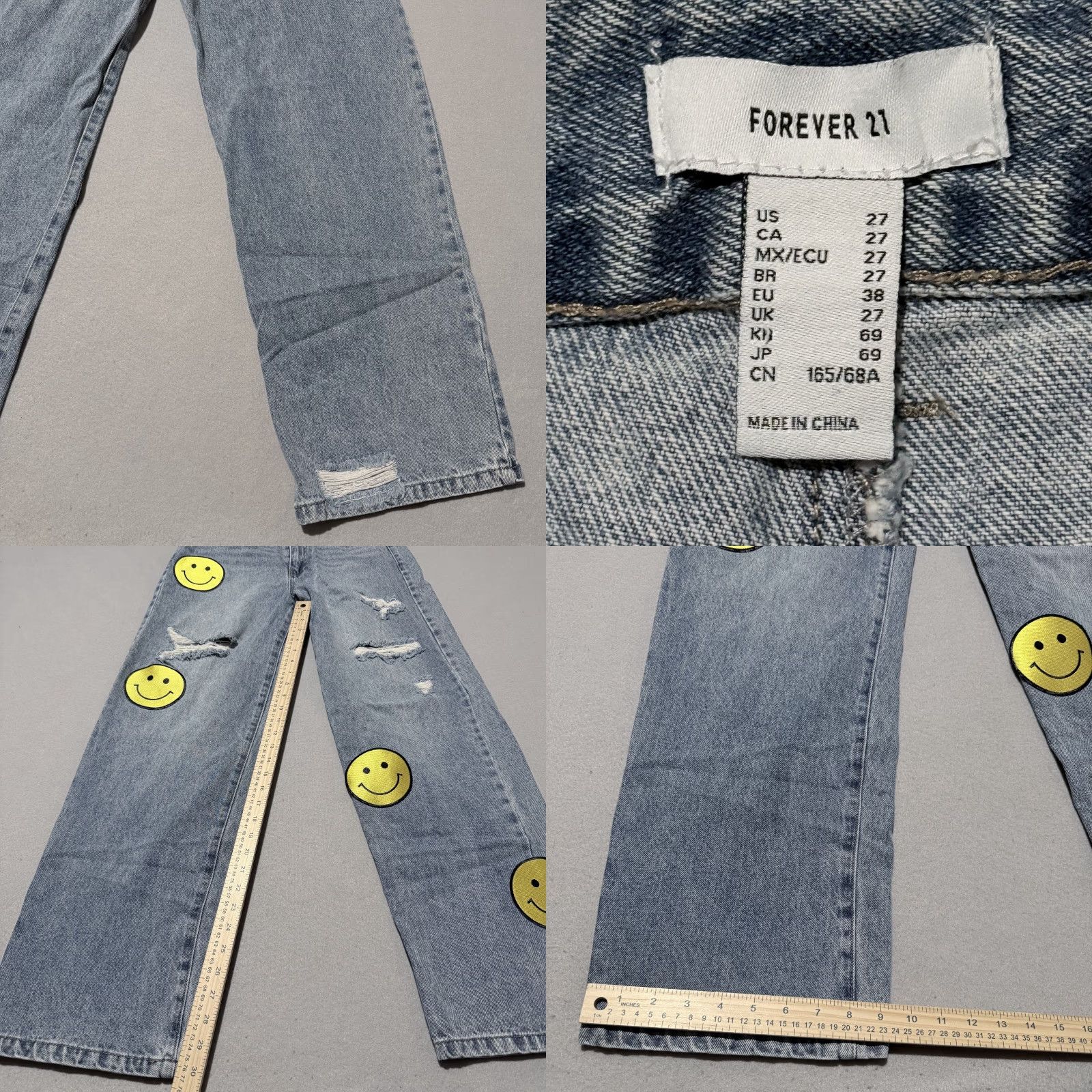 Forever 21 Forever 21 Jeans Women's Blue Denim Distressed Smiley Patch Baggy - 27 Size 27" / US 4 / IT 40 - 8 Thumbnail