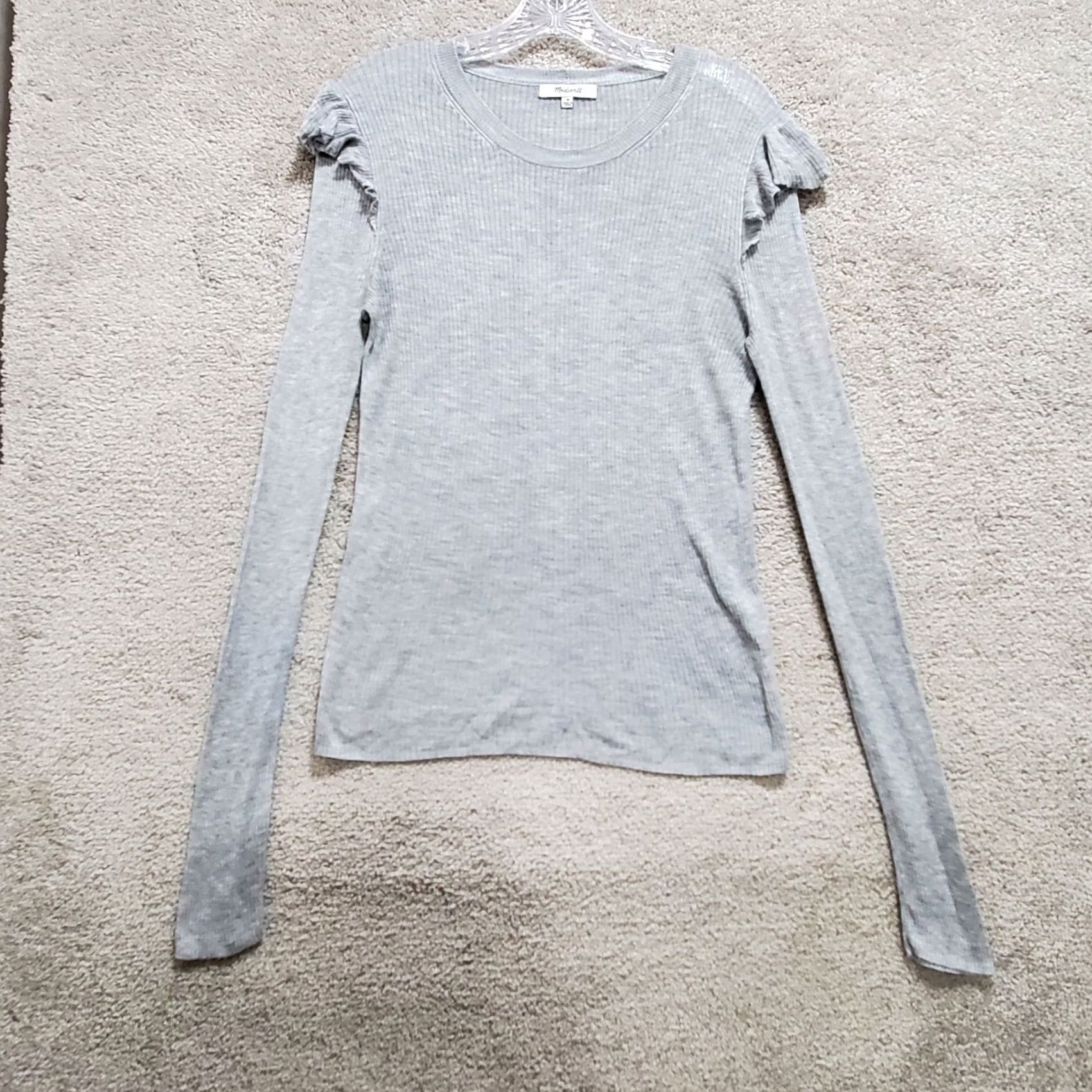 Madewell Madewell Classic Ribbed Knit Blouse - Medium Gray Size M / US 6-8 / IT 42-44 - 4 Thumbnail