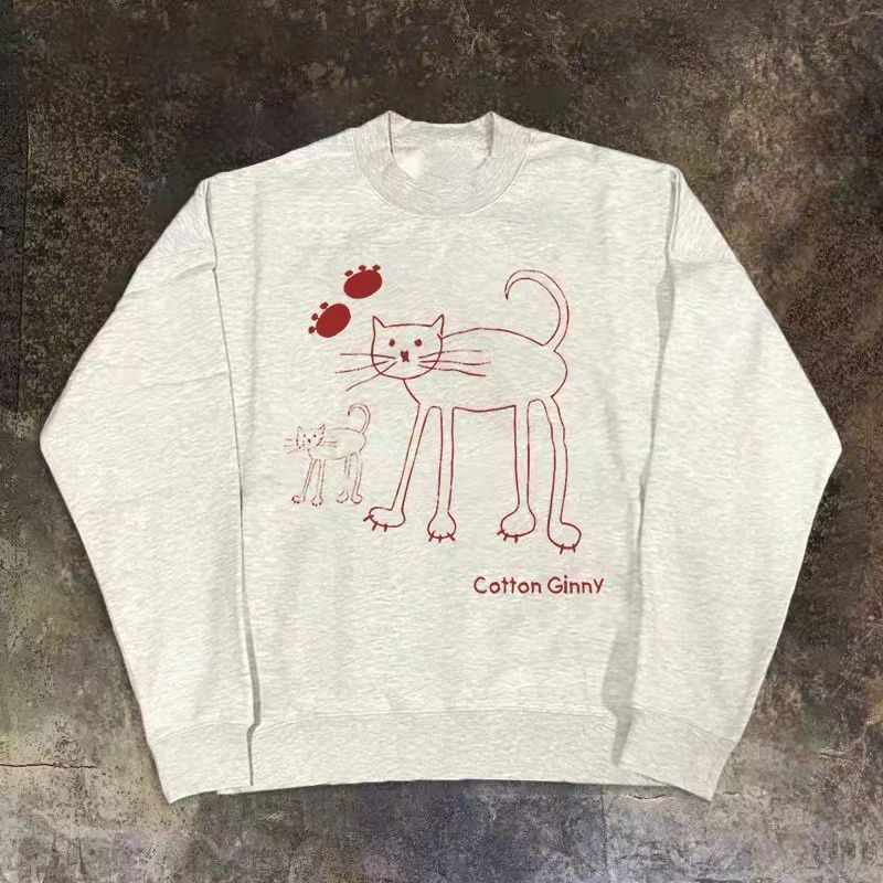 Vintage Gray washed retro cat print sweatshirt Size US M / EU 48-50 / 2 - 1 Thumbnail