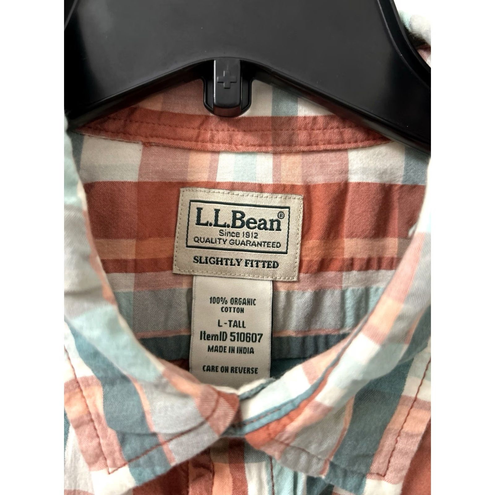 Vintage LL Bean Organic Cotton Shirt Mens Large Orange Plaid Button-Down S/S 510607 Size US L / EU 52-54 / 3 - 6 Thumbnail