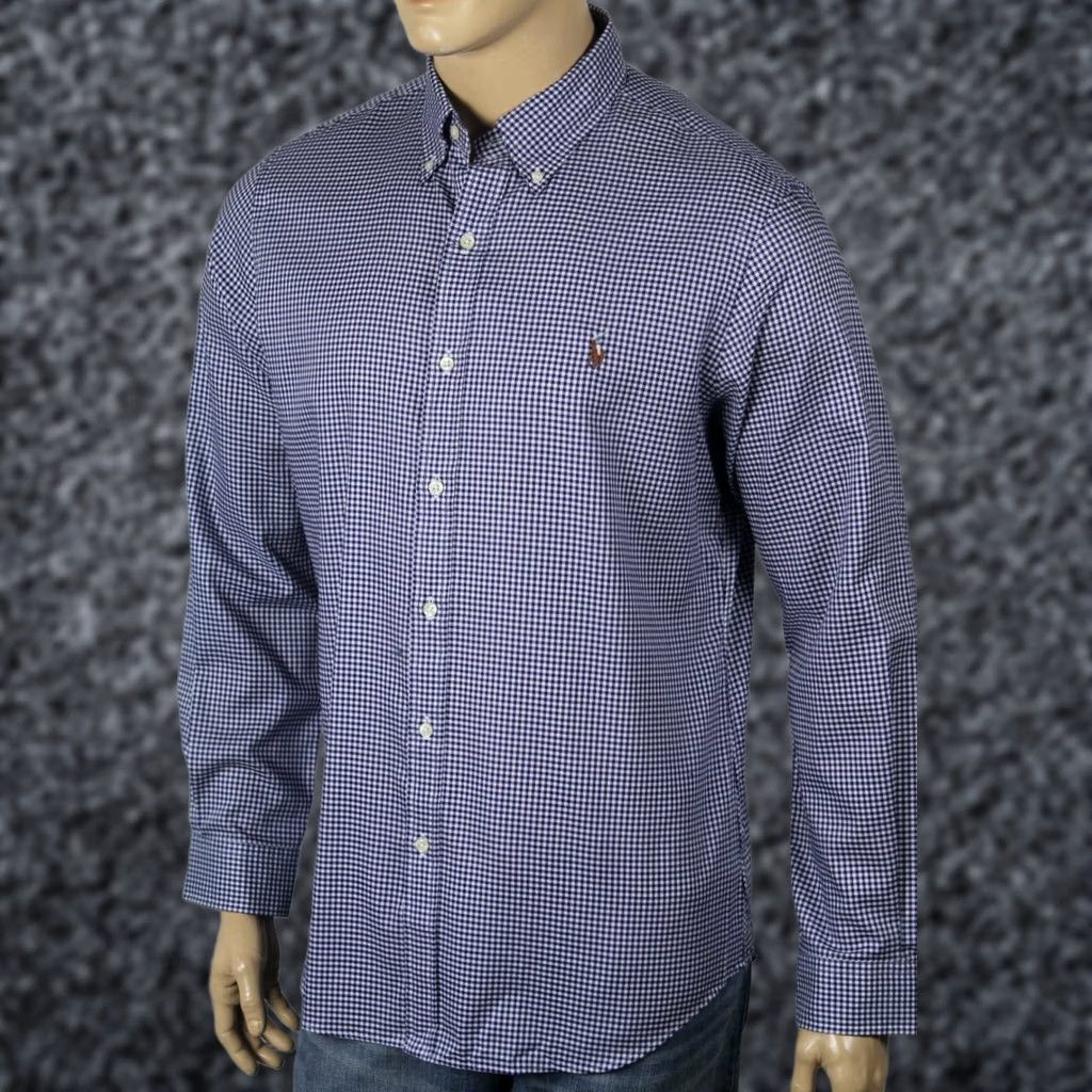 Ralph Lauren Ralph Lauren Blue Checkered Slim Fit Dress Shirt Multi Colored Pony NWT XL Blue Men Size 46R - 1 Preview