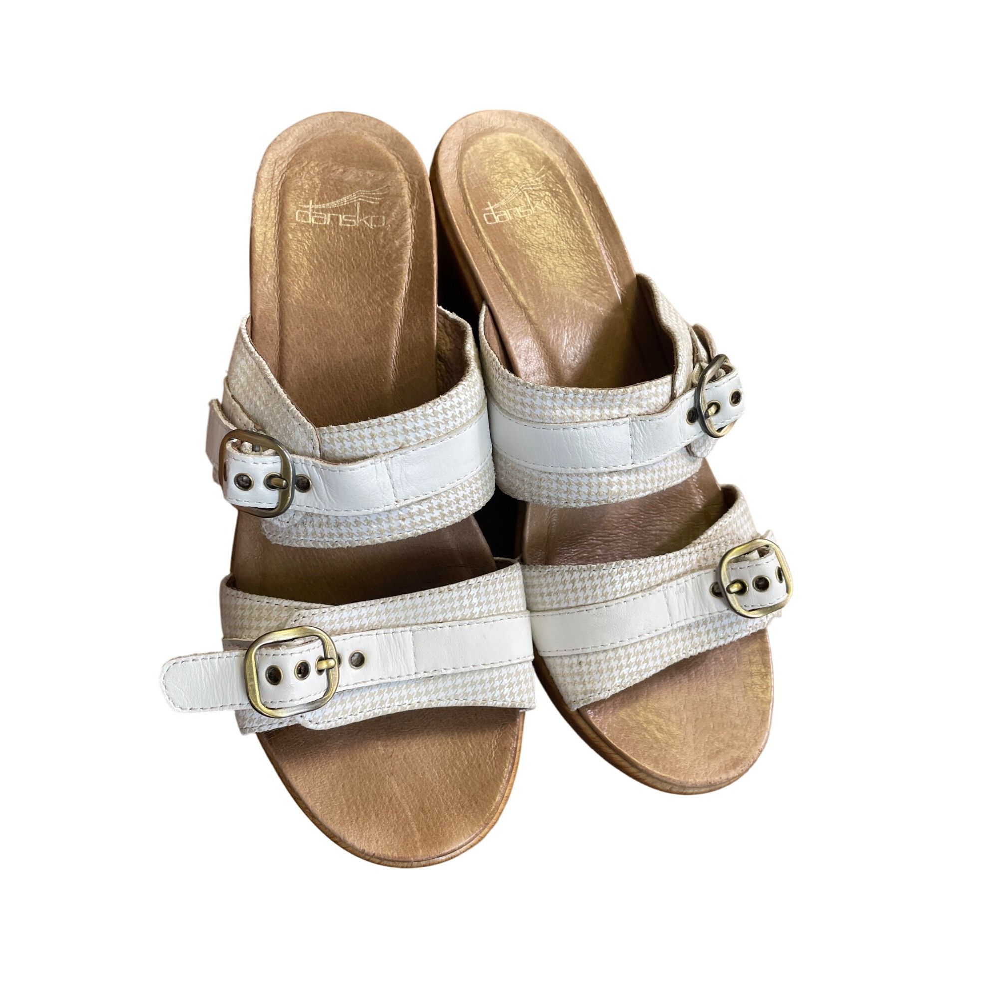 Dansko Dansko Womens White Leather Wedge Heel Sandals Size 8.5/40 S Size US 8.5 / IT 38.5 - 14 Thumbnail