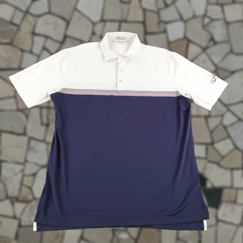 Peter Millar VINTAGE Peter Millar Polo Shirt Mens Large Blue White Summer Comfort Golf Schaffers Mill Size US L / EU 52-54 / 3 - 1 Thumbnail