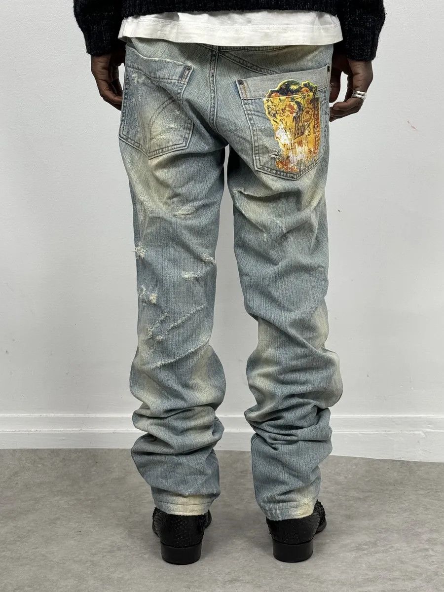 Dolce & Gabbana AW2006 Dolce & Gabbana Yellow Printed Blue Distressed Denim Jeans Size US 31 - 1 Thumbnail