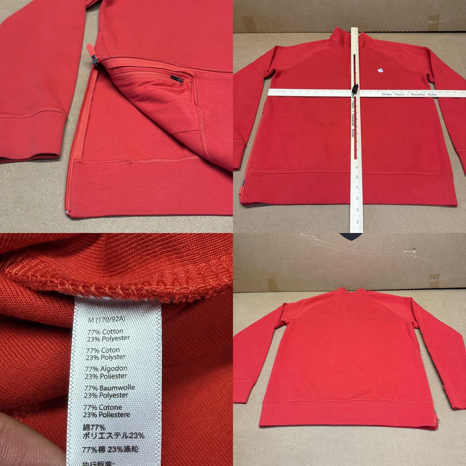 Apple Apple Mens Sweatshirt M Red 1/4 Zip Mock Neck Pullover Logo Pockets Warm Knit Size US M / EU 48-50 / 2 - 8 Thumbnail