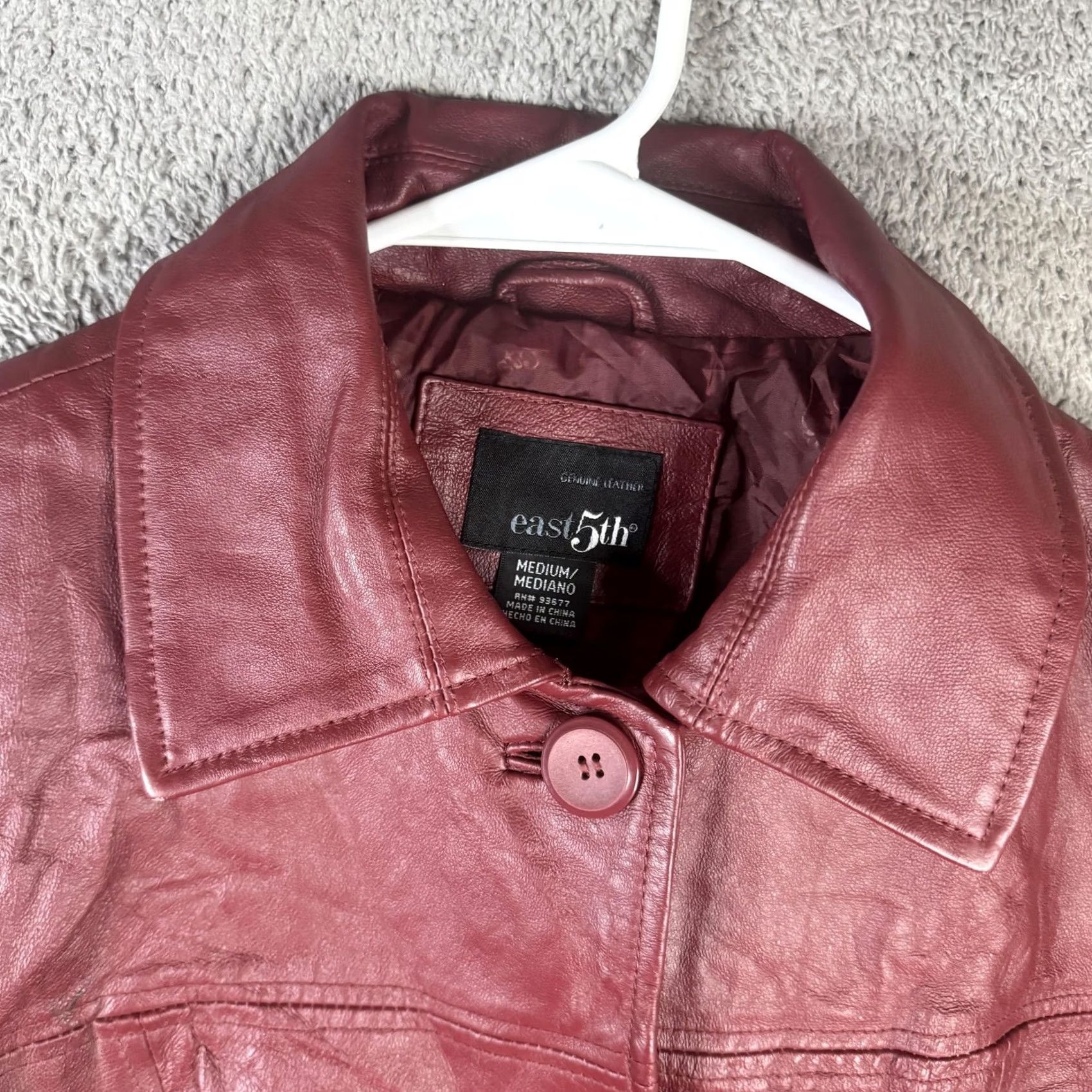 Vintage East 5th Leather Coat Womens M Red Button Lined Mid-Length Single-Breasted Size M / US 6-8 / IT 42-44 - 6 Thumbnail