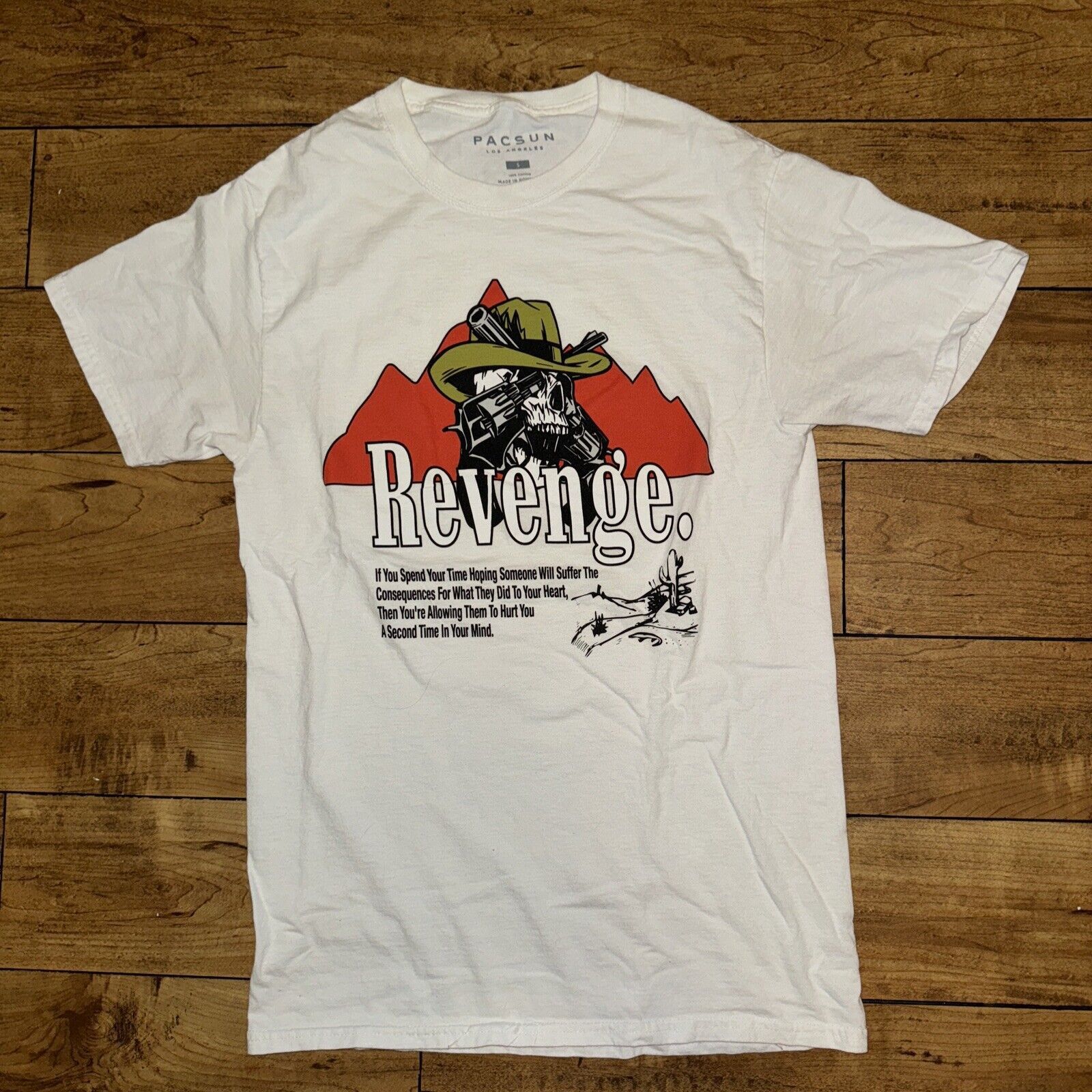 Pacsun × Vintage Pacsun Revenge T-Shirt S Cowboy Skull And Guns White 16.5x26 Size US S / EU 44-46 / 1 - 1 Thumbnail