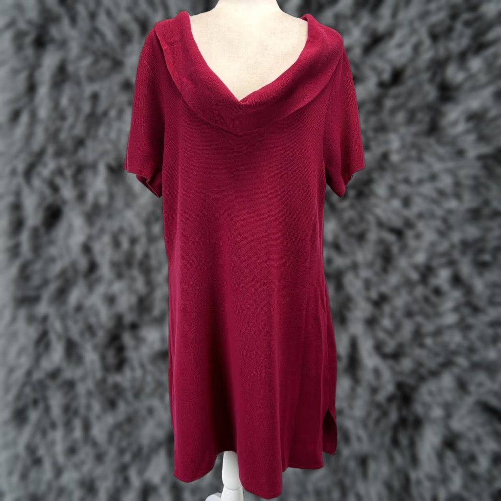 Coldwater Creek COLDWATER CREEK Plus Size 1X Knit Cowl Neck Shift Dress Short Sleeve Red Womens Size 40" / US 18 - 1 Thumbnail