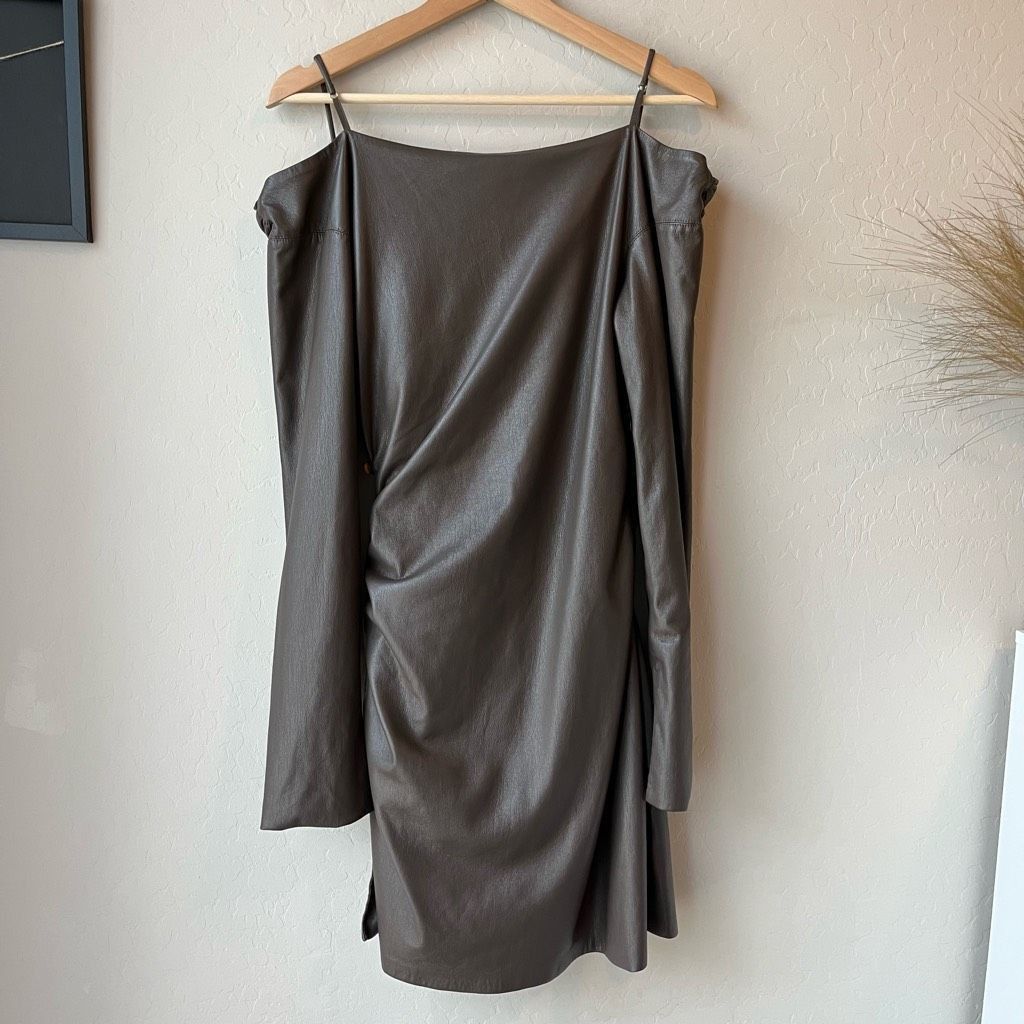 Nanushka Nanushka Surplice Cold Shoulder Brown Faux Leather Mini Dress Size Medium Size M / US 6-8 / IT 42-44 - 9 Thumbnail