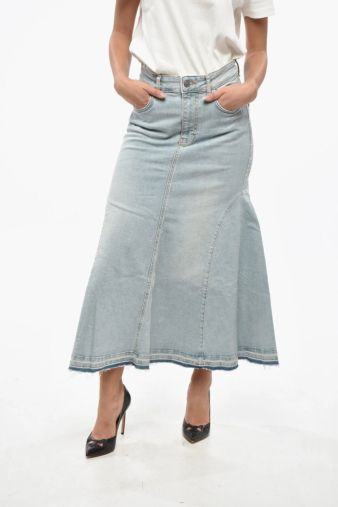 Ganni og1mm0426 Denim Flared Maxi Skirt in Blue Size 28" / US 6 / IT 42 - 1 Thumbnail