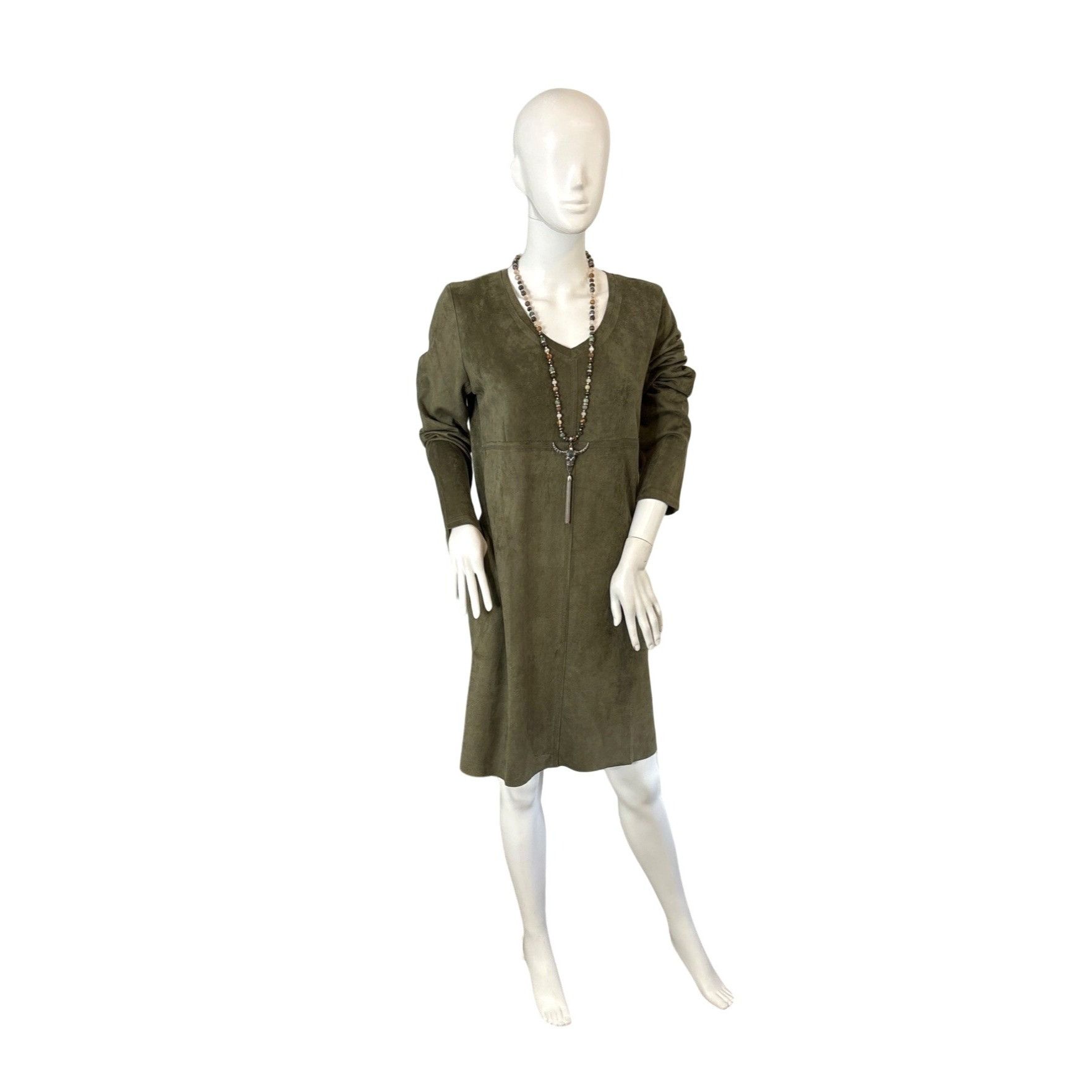 Other JOH APPAREL WOMEN'S OLIVE GREEN MICROSUEDE LONG SLEEVE DRESS Size M / US 6-8 / IT 42-44 - 1 Thumbnail